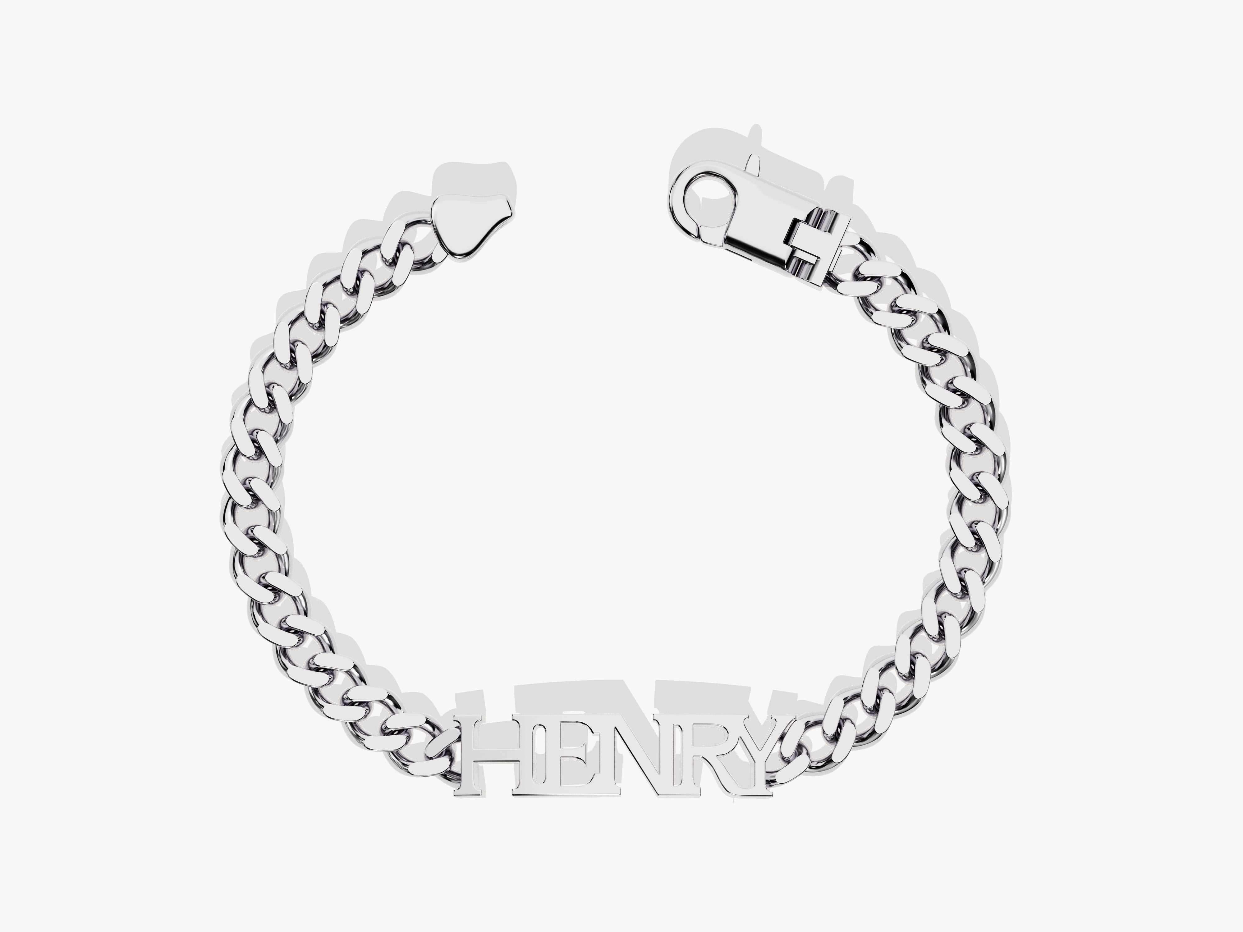 Silver cuban link bracelet with custom "HENRY" nameplate jewelry