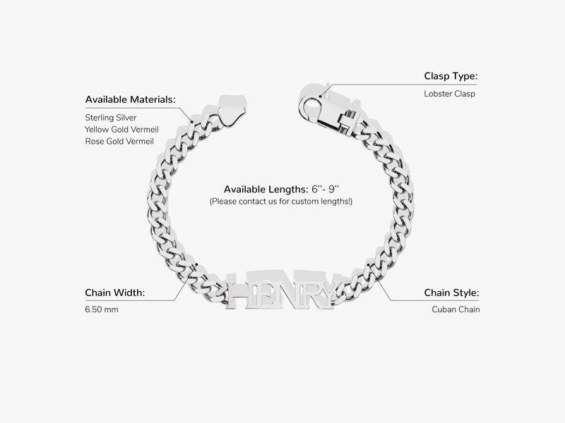 Men's Cuban Chain Name Bracelet - Gold Vermeil