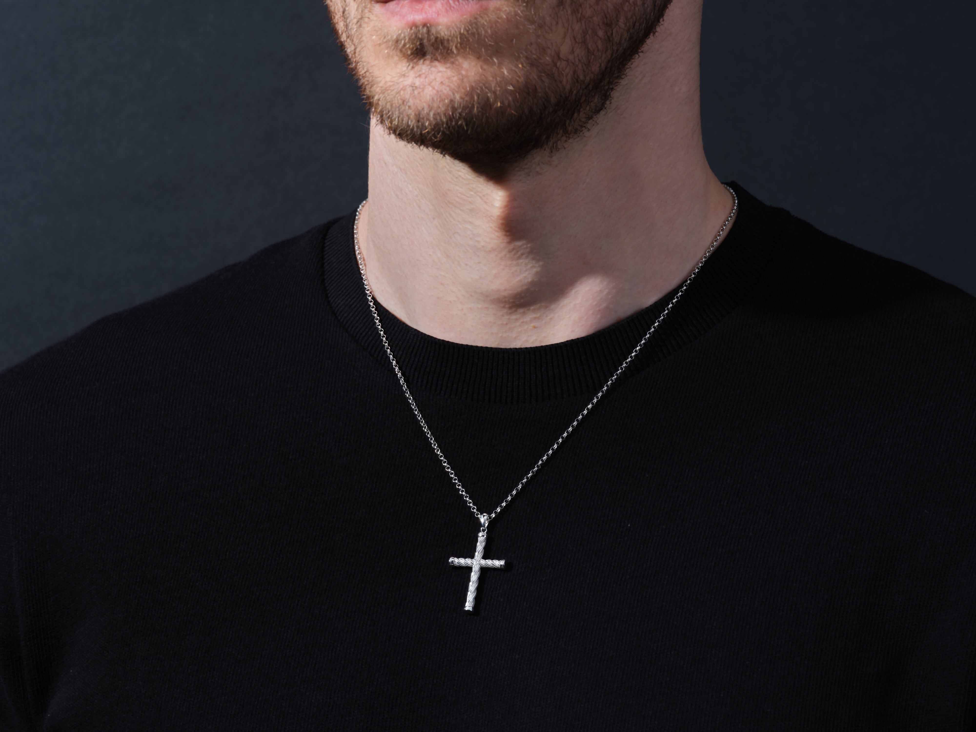 Men's silver cross pendant necklace jewelry