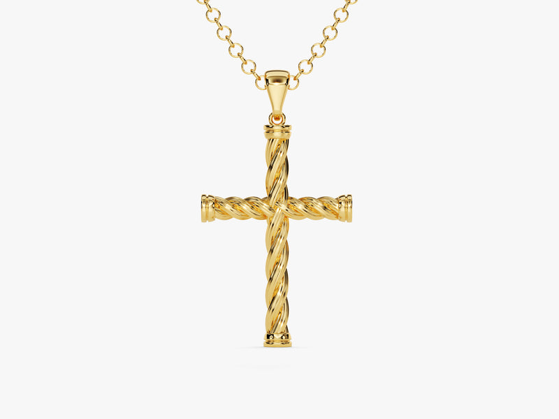 14k Gold Twisted Cross Necklace