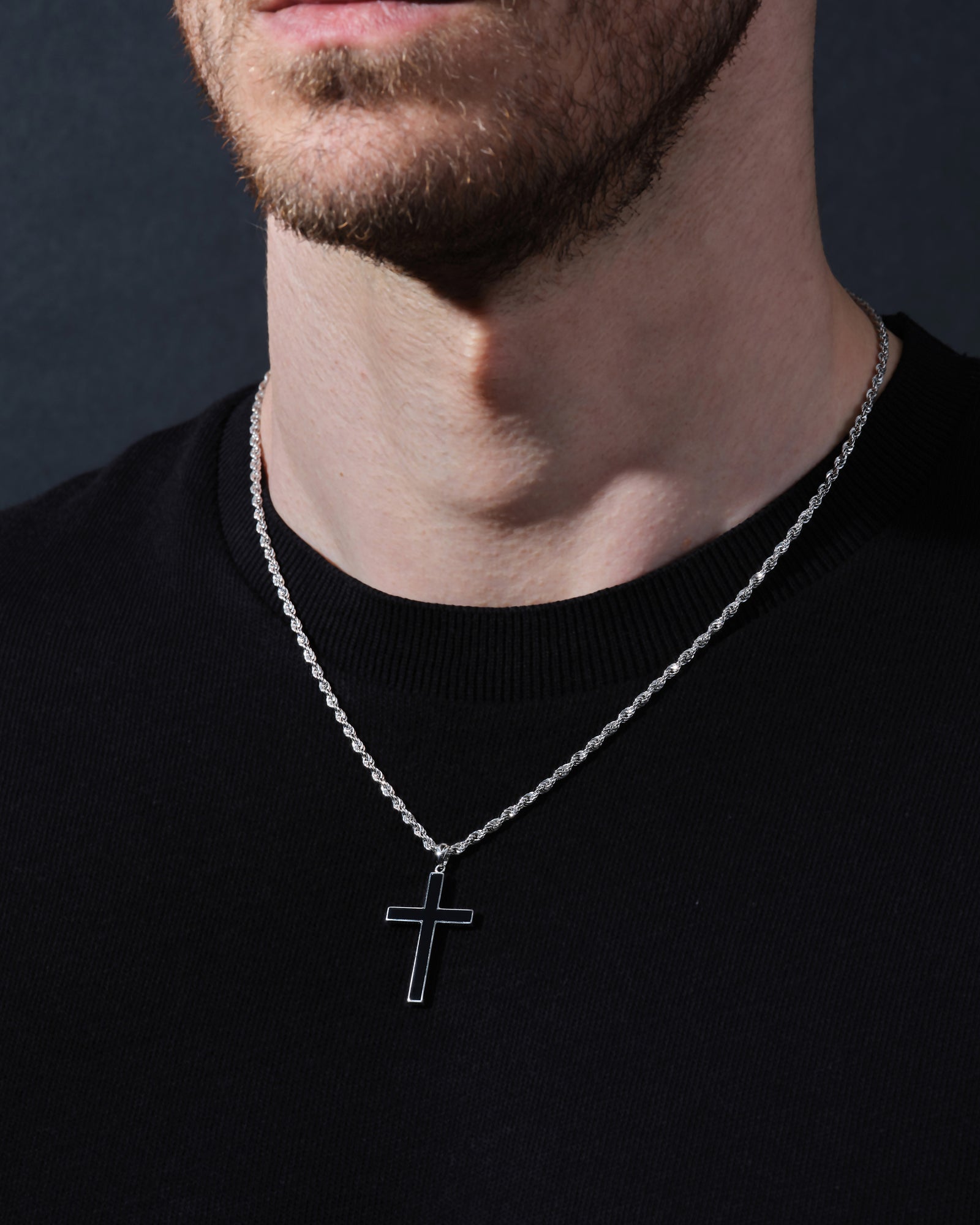 14k Gold 2.5mm Rope Chain Black Cross Necklace | Eternate