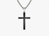 14k Gold 2.5mm Rope Chain Black Cross Necklace