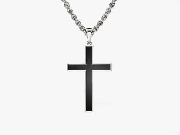 14k Gold 2.5mm Rope Chain Black Cross Necklace