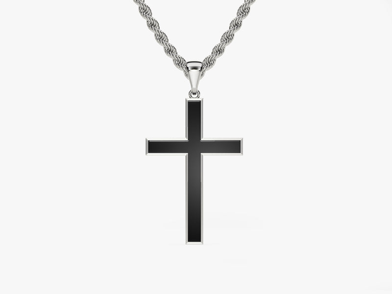 14k Gold 2.5mm Rope Chain Black Cross Necklace