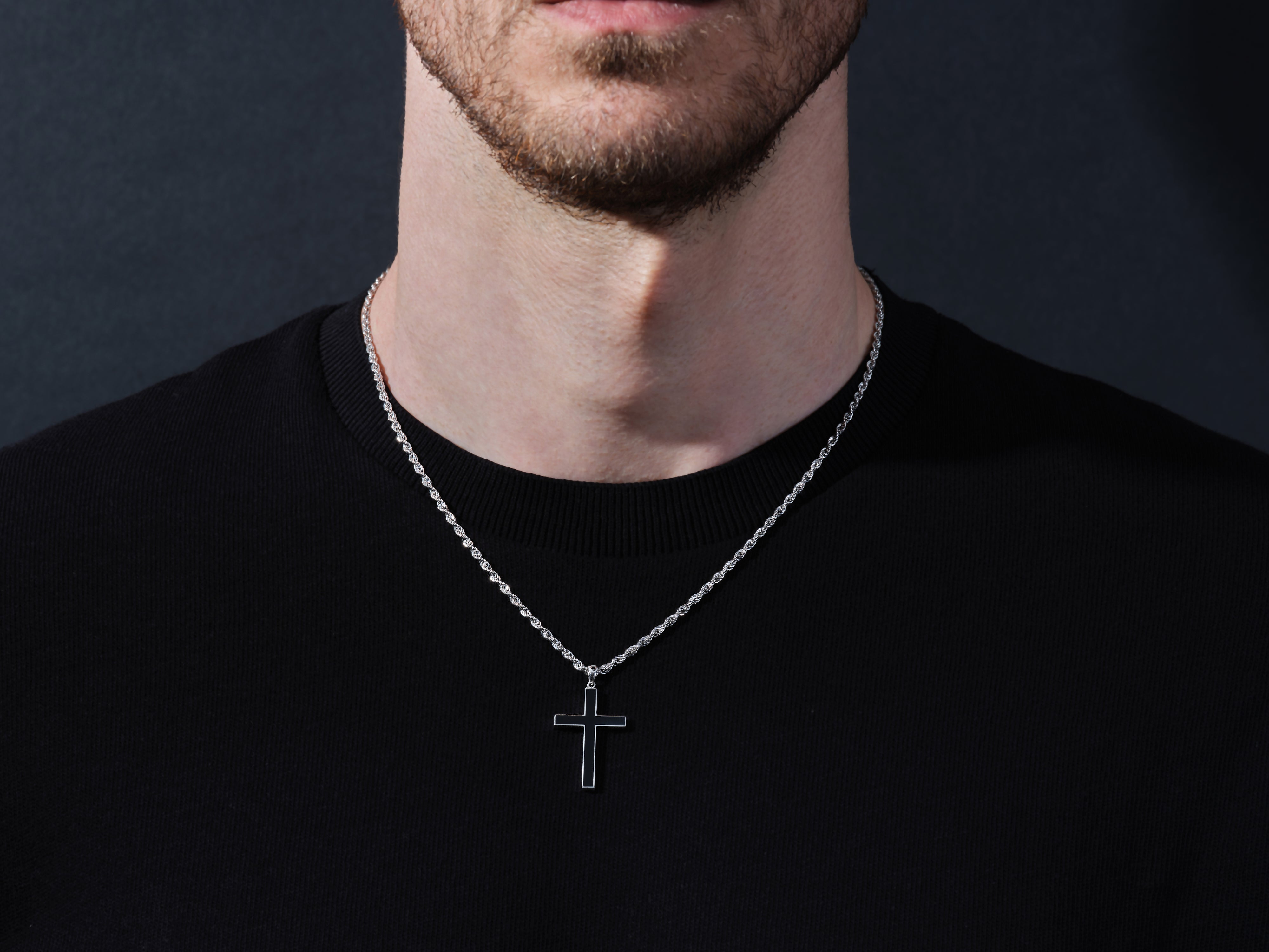 14k Gold Rope Chain Black Cross Necklace - Main Image
