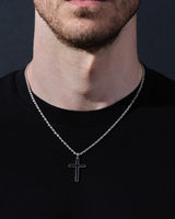 14k Gold 2.5mm Rope Chain Black Cross Necklace
