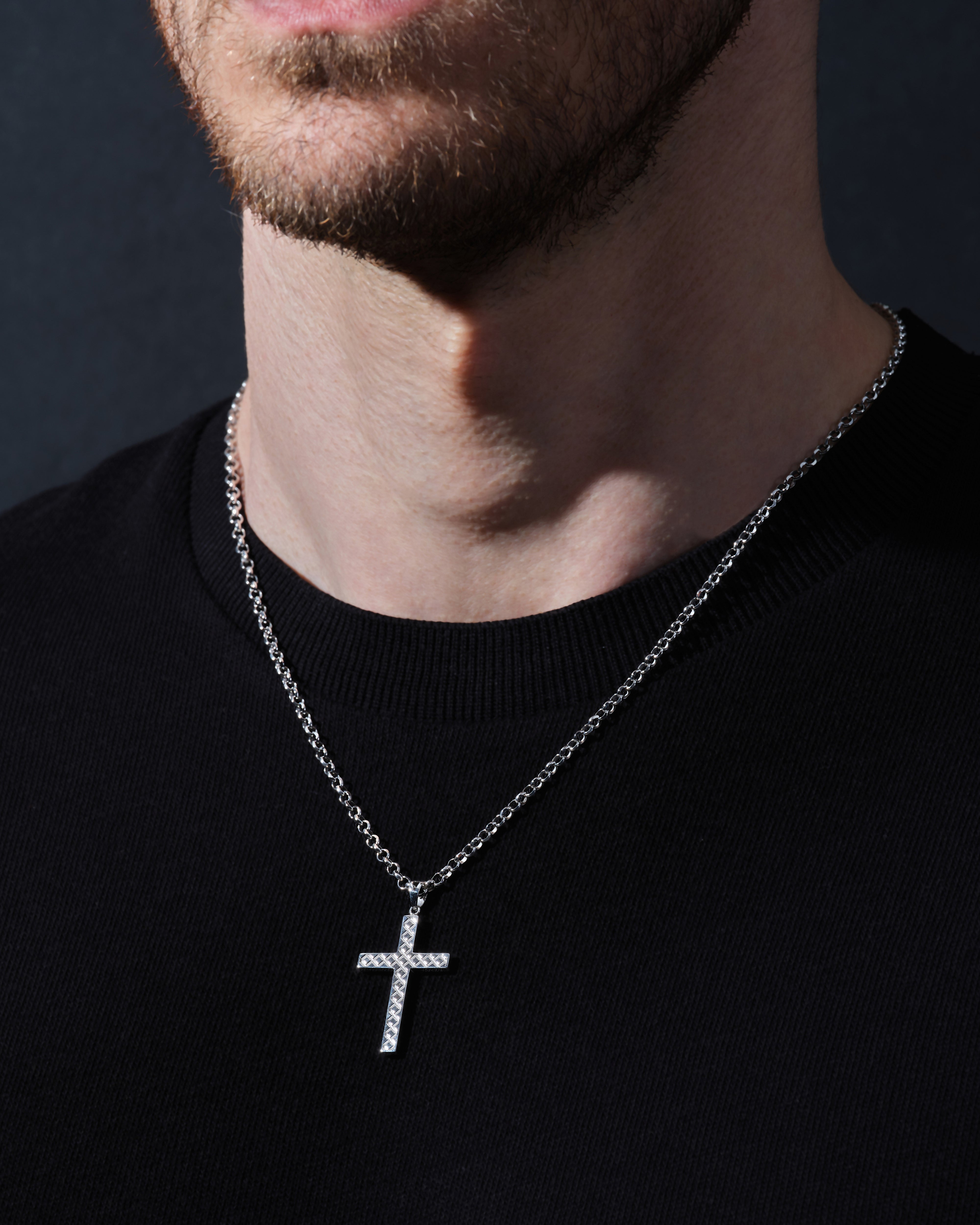 14k Gold 3.0mm Rolo Chain Cross Necklace
