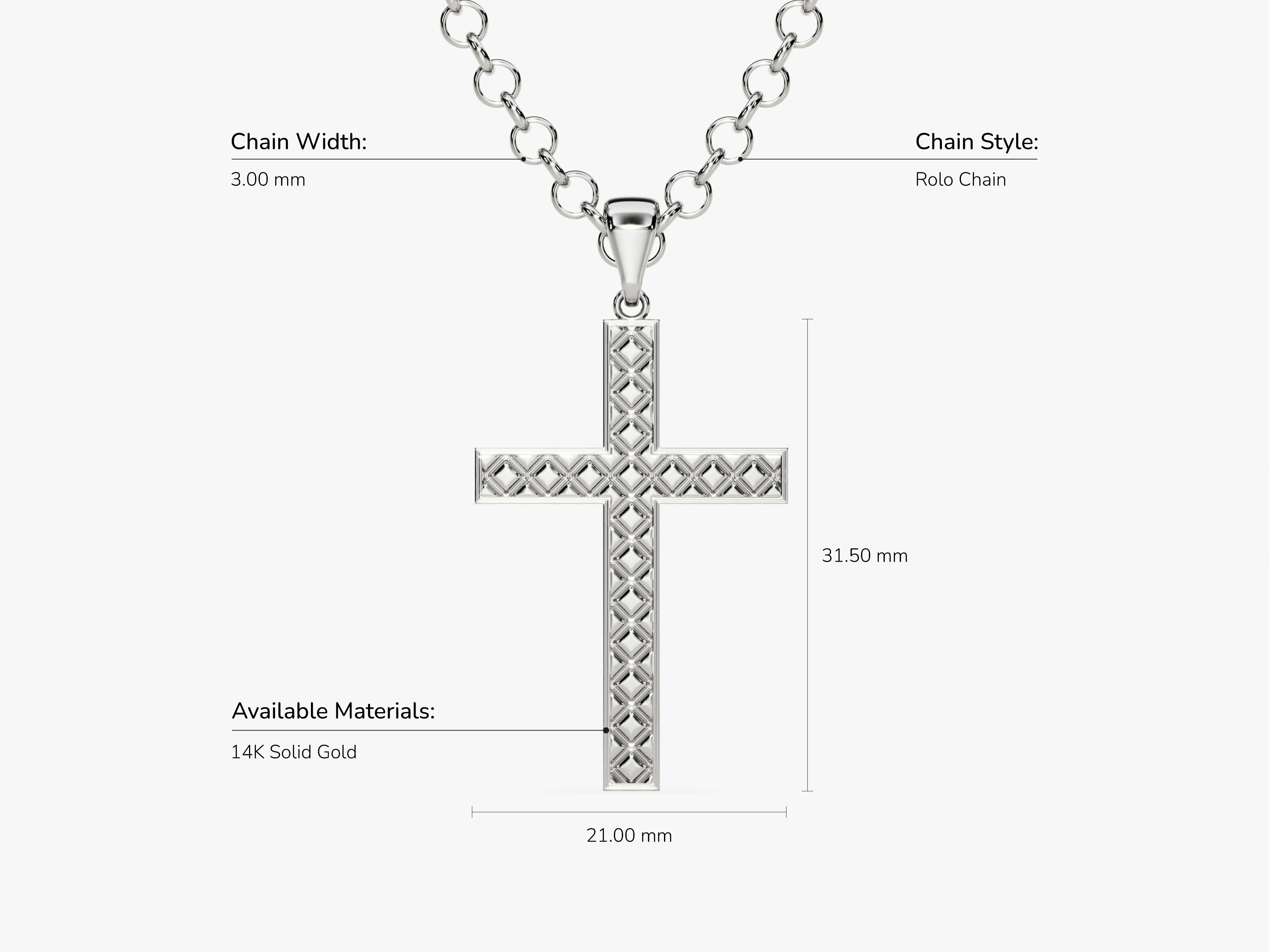 14K gold cross pendant necklace with rolo chain