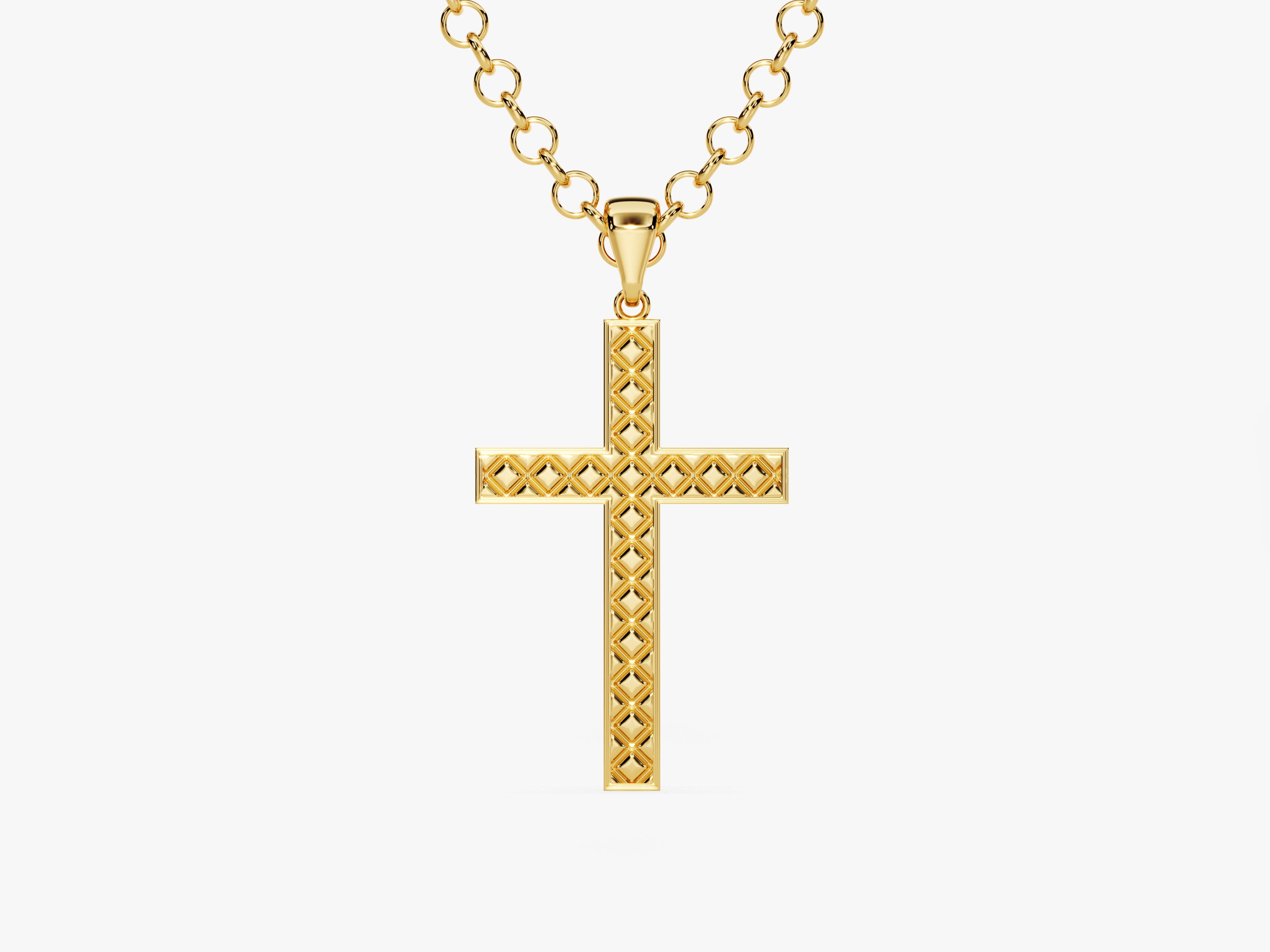 Gold cross pendant necklace with textured design
