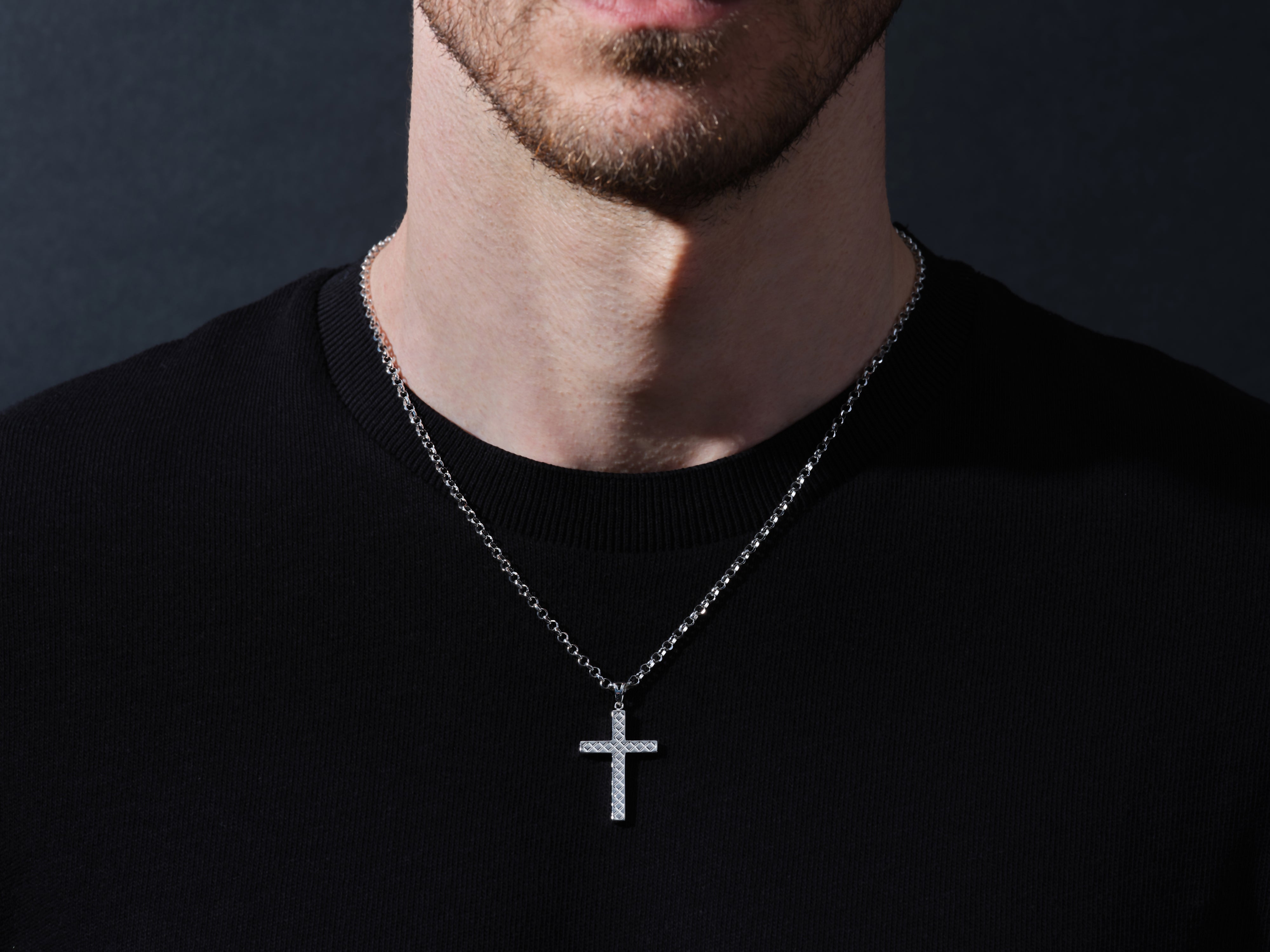 Men's silver cross necklace, jewelry for him