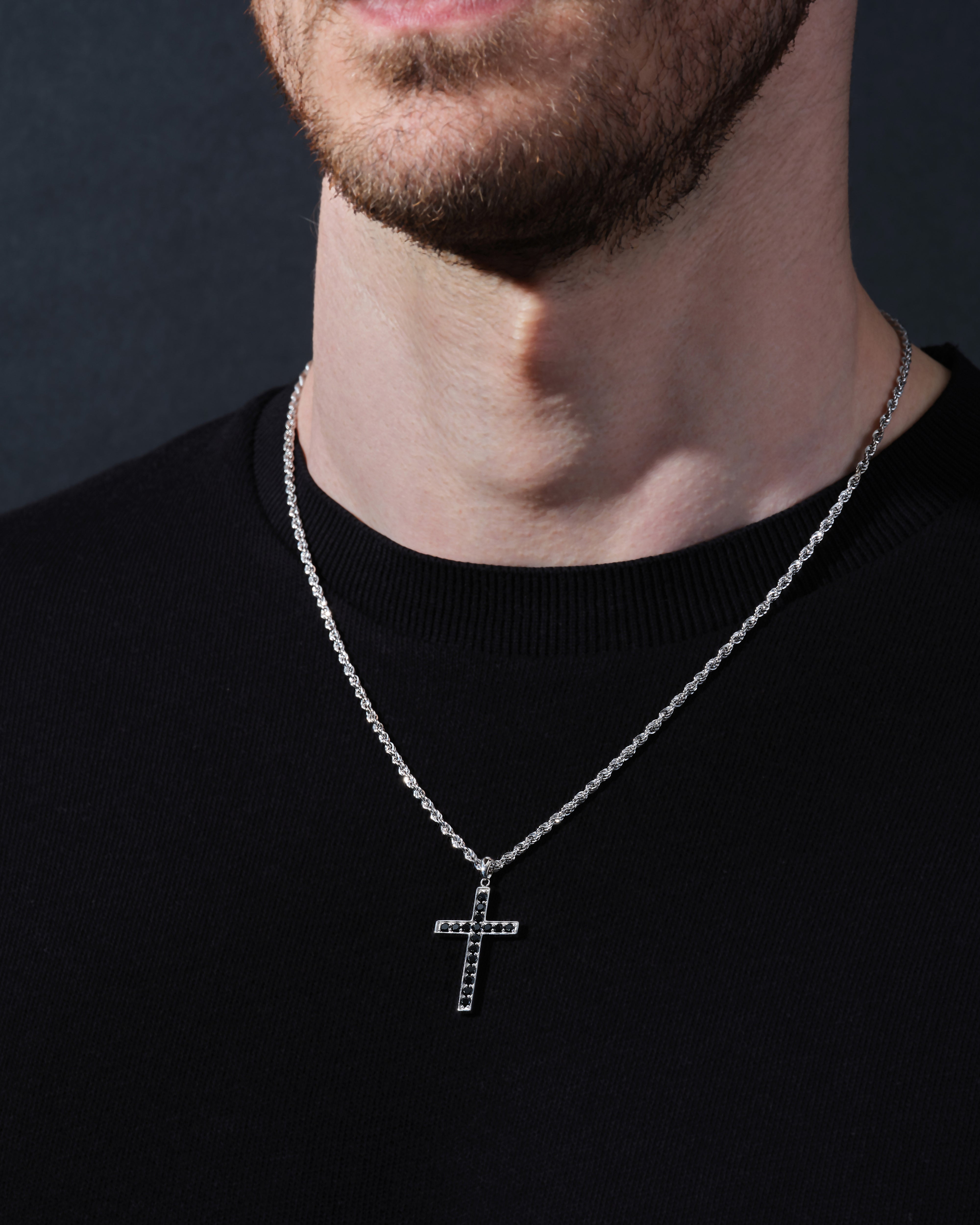 14k Gold Black Diamond Cross Necklace