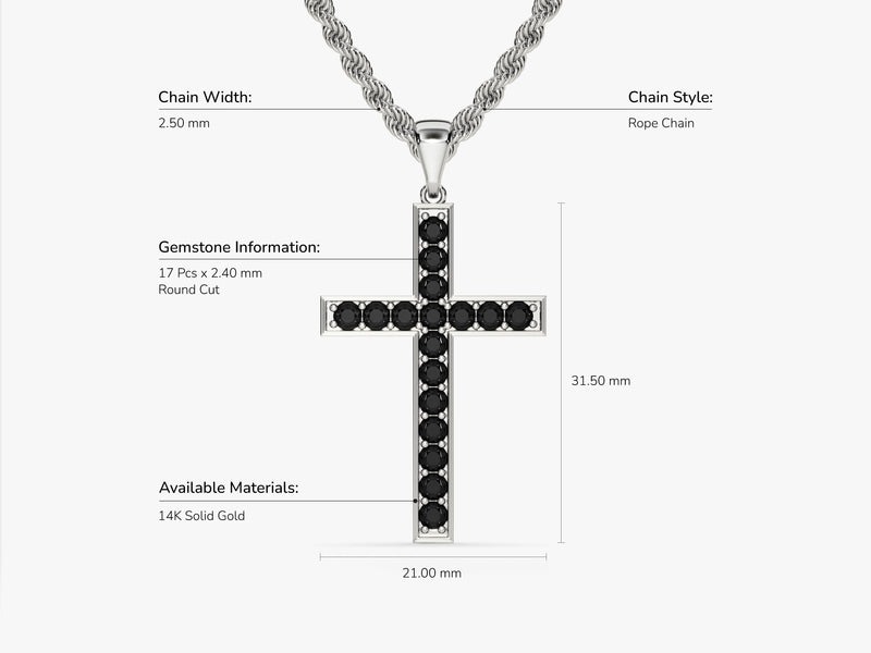 14k Gold Black Diamond Cross Necklace