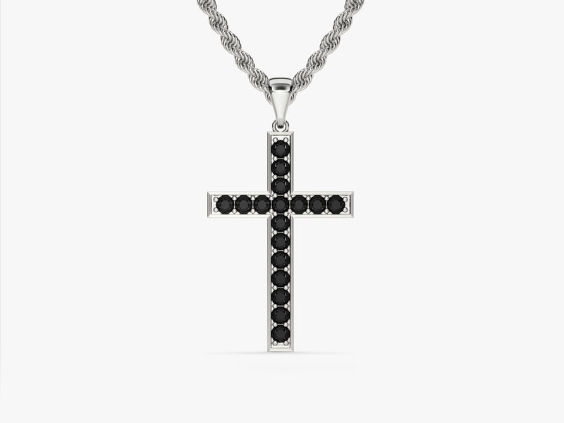 14k Gold Black Diamond Cross Necklace