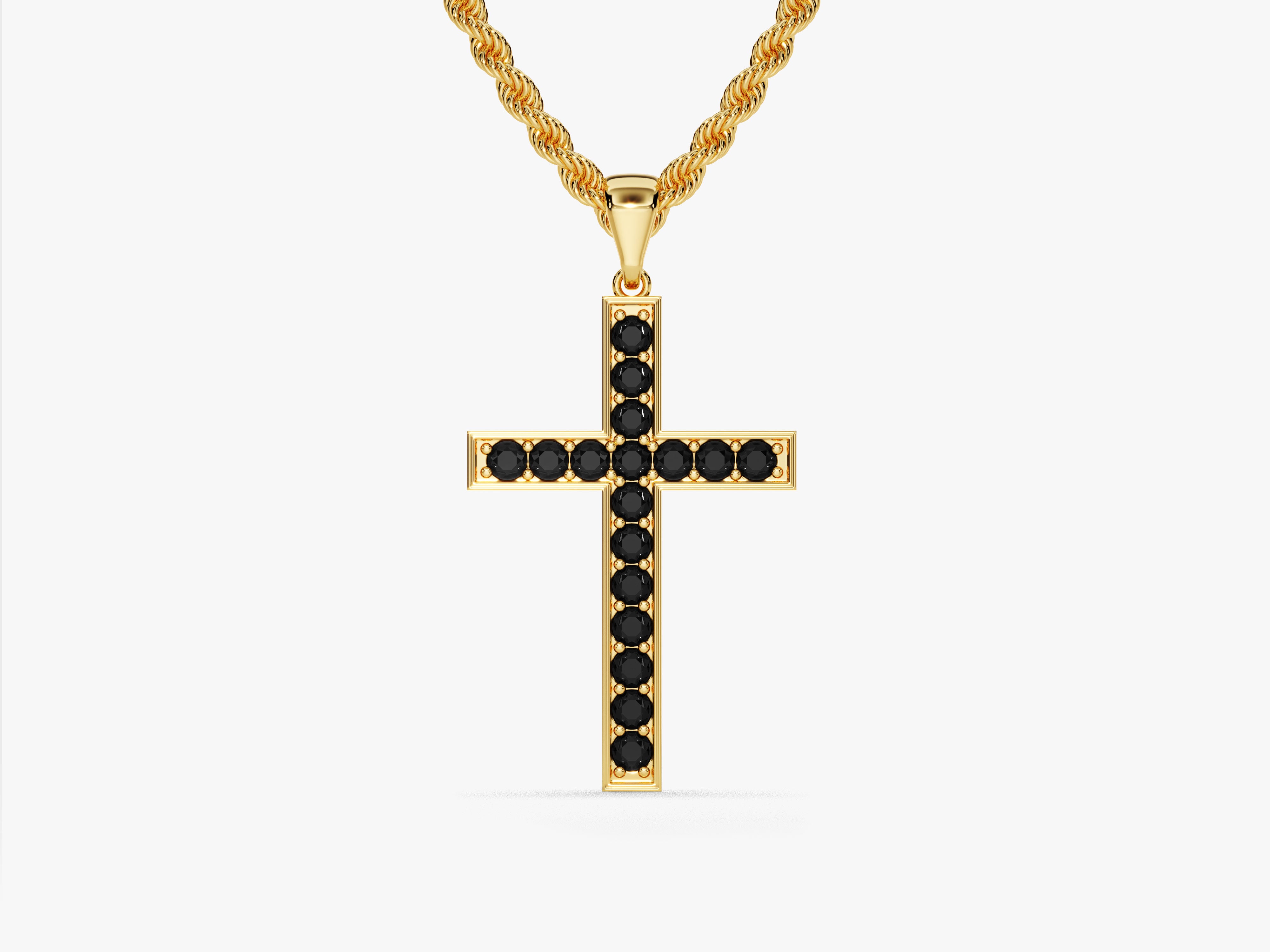 Gold cross pendant necklace with black diamonds