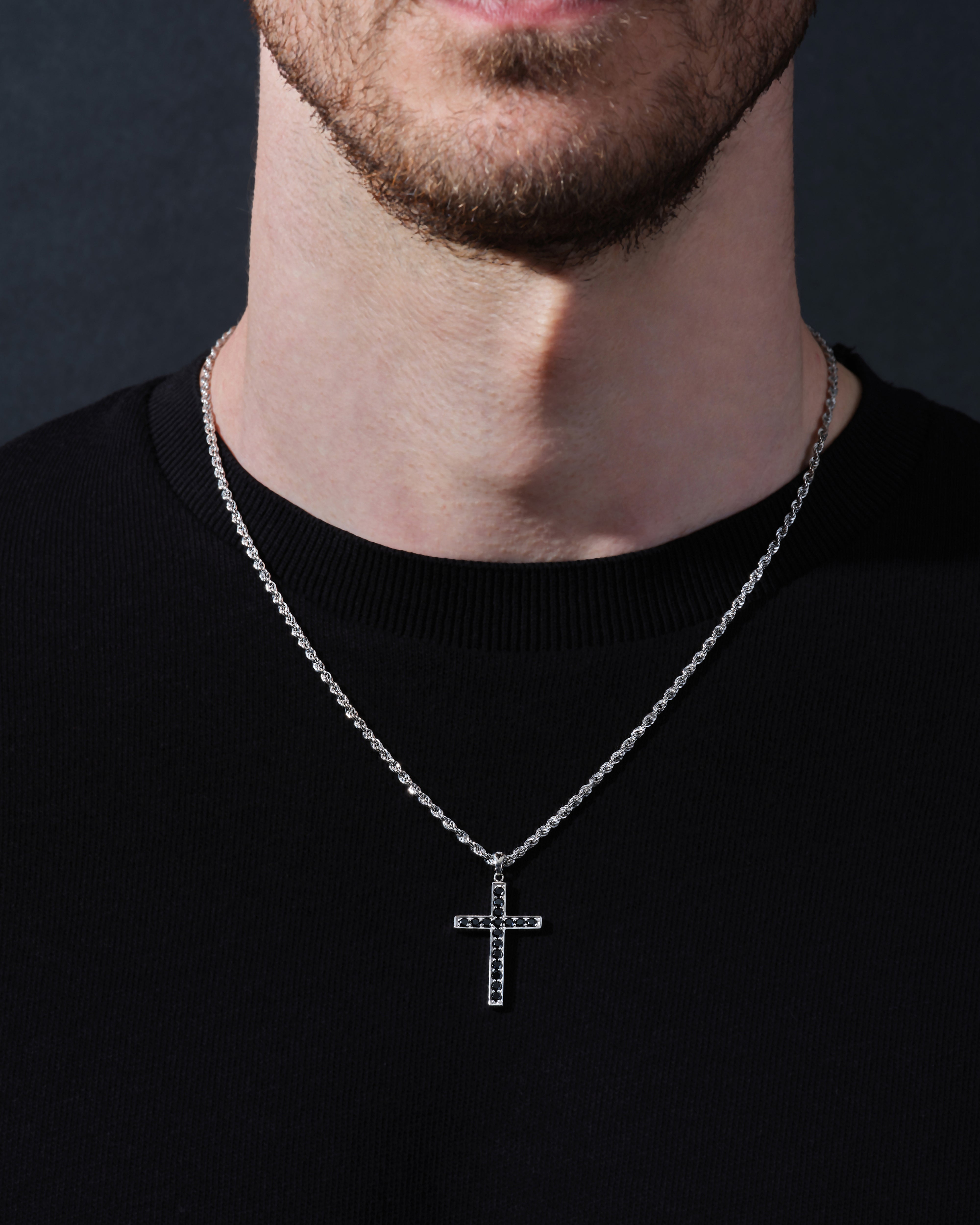 14k Gold Black Diamond Cross Necklace