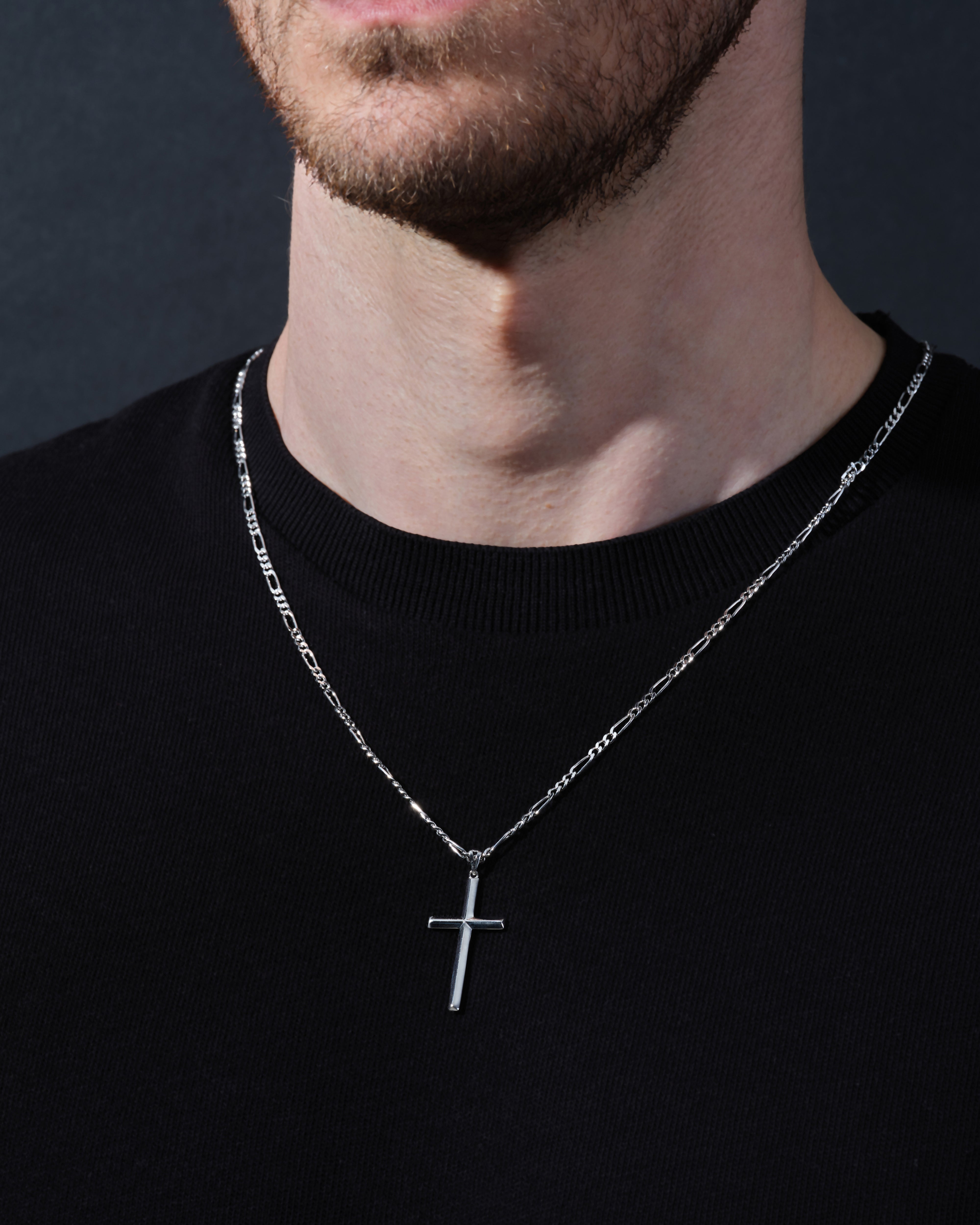 14k Gold 2.5mm Figaro Chain Cross Necklace