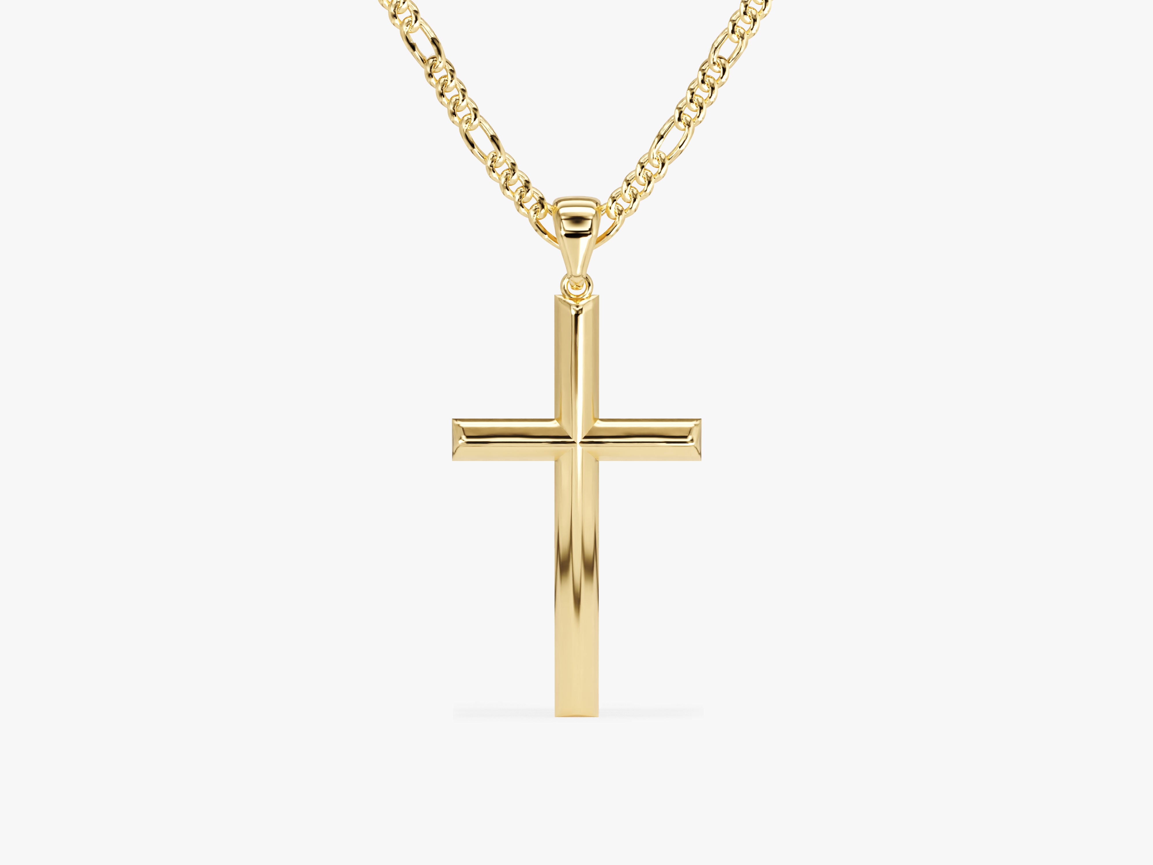 Gold cross pendant necklace with figaro chain