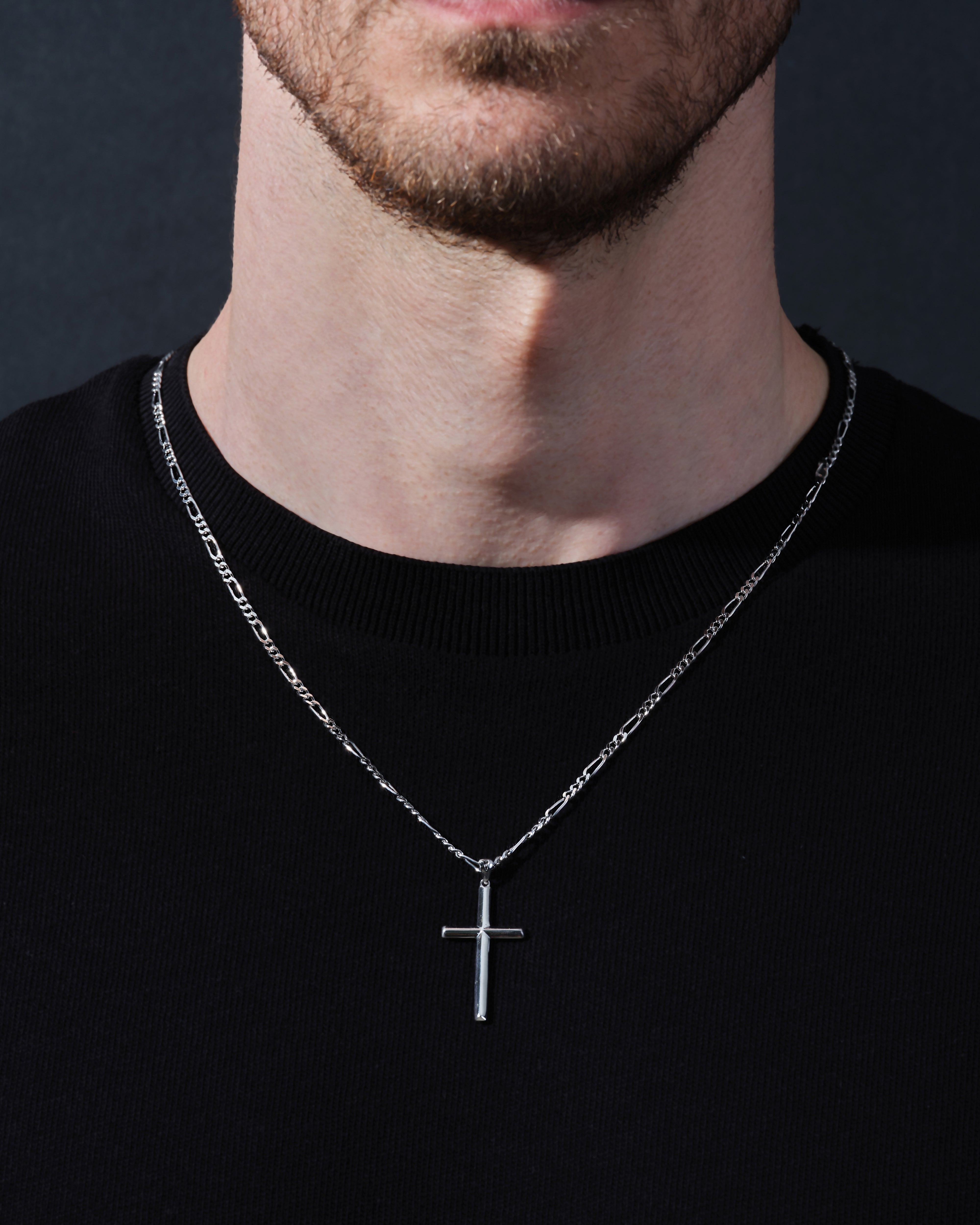 14k Gold 2.5mm Figaro Chain Cross Necklace