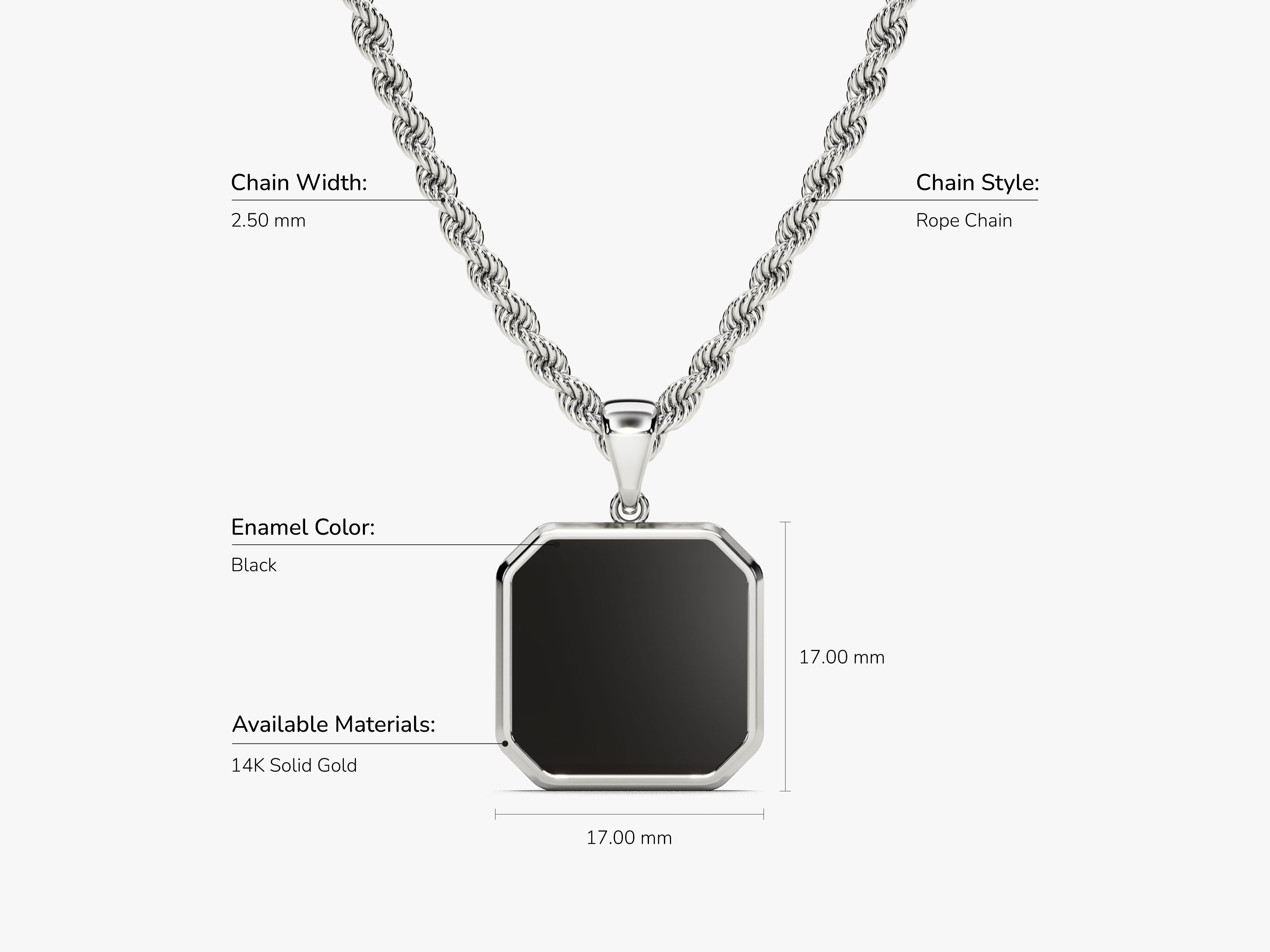14K gold rope chain necklace with black enamel pendant