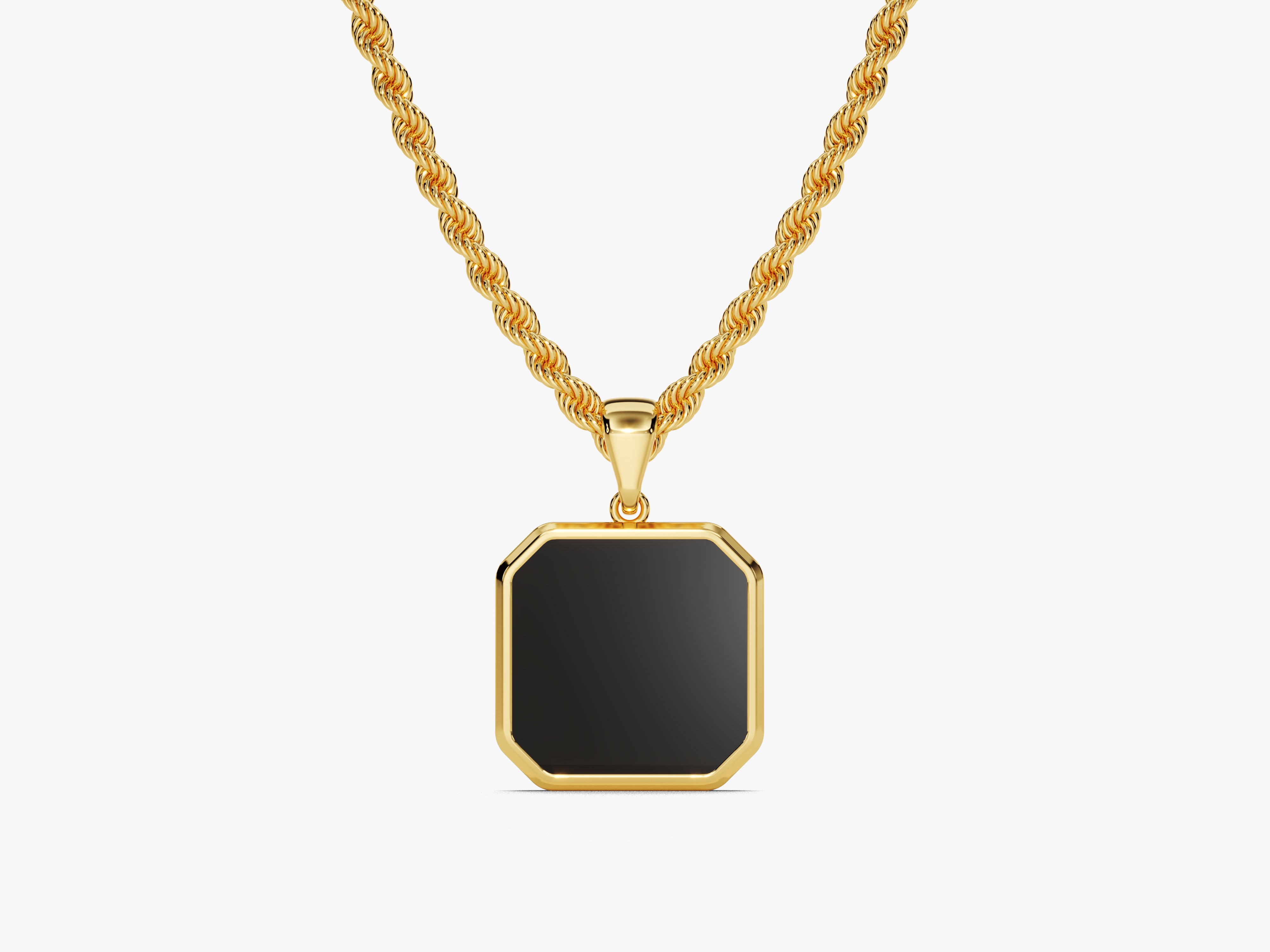 Gold rope chain necklace with black octagonal pendant jewelry