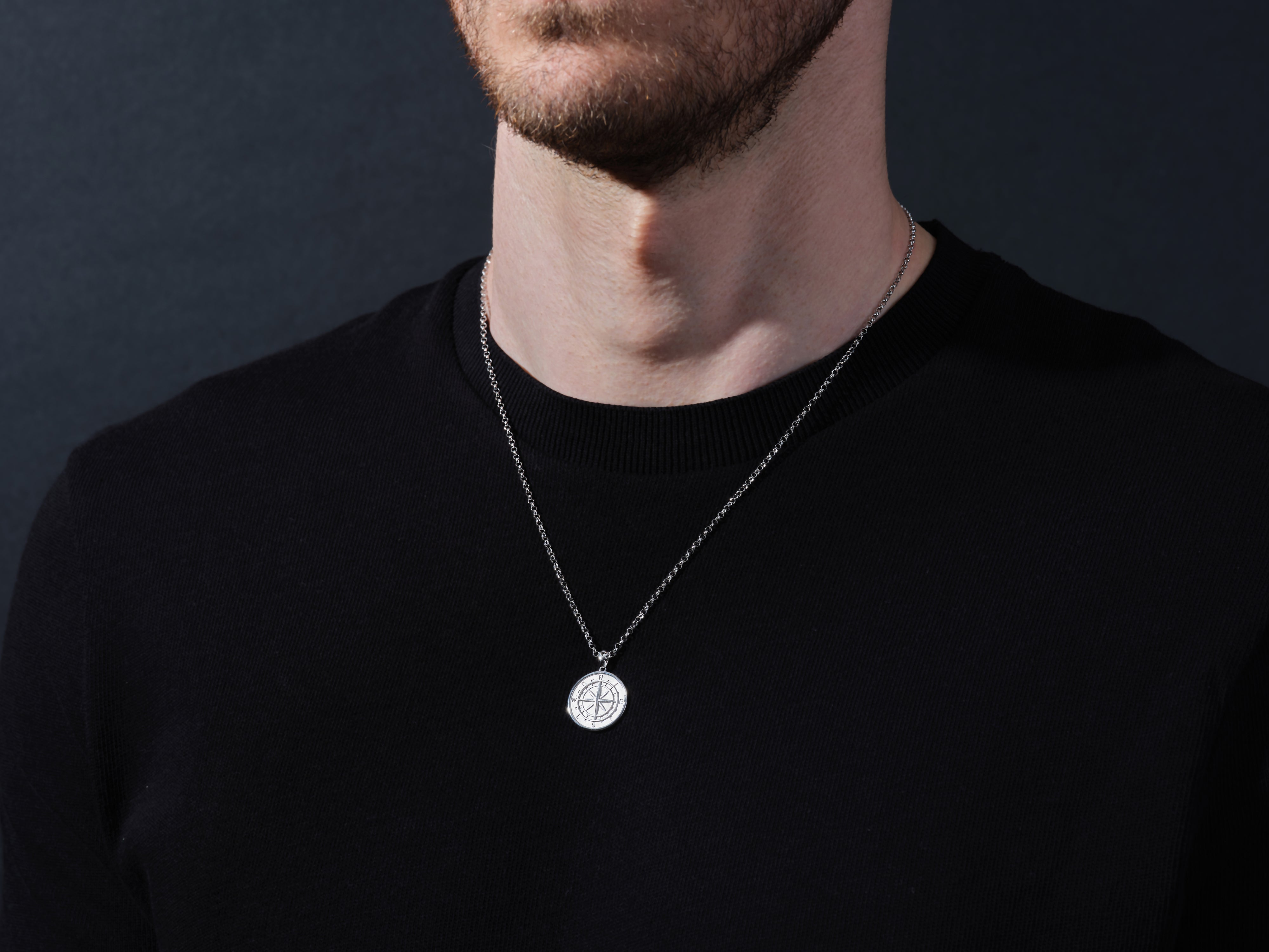Men's silver compass pendant necklace from jewelry brand