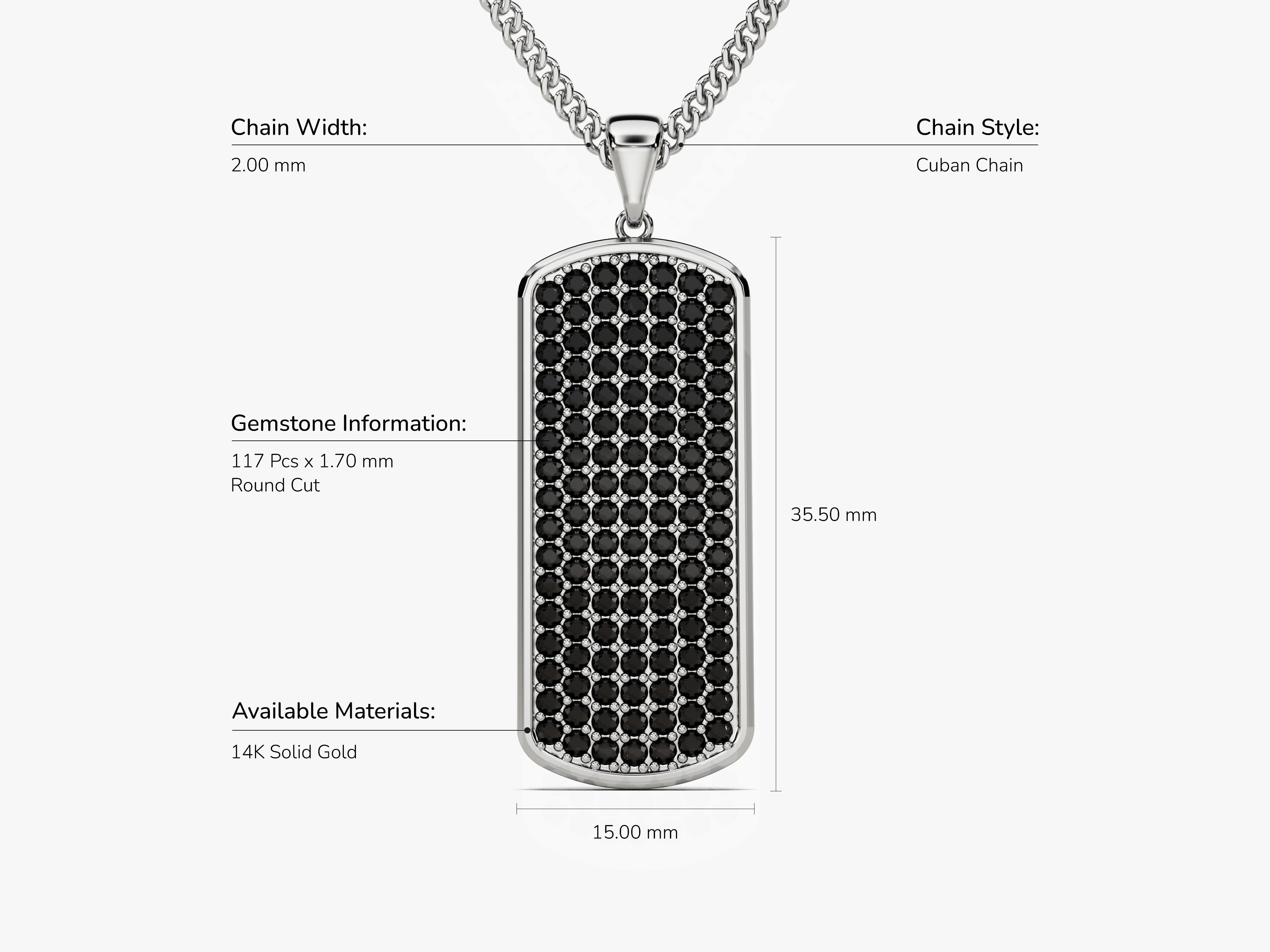 14K gold dog tag pendant with black diamonds and Cuban chain