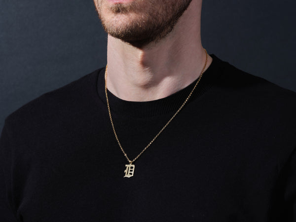 14k Gold Old English Initial Necklace
