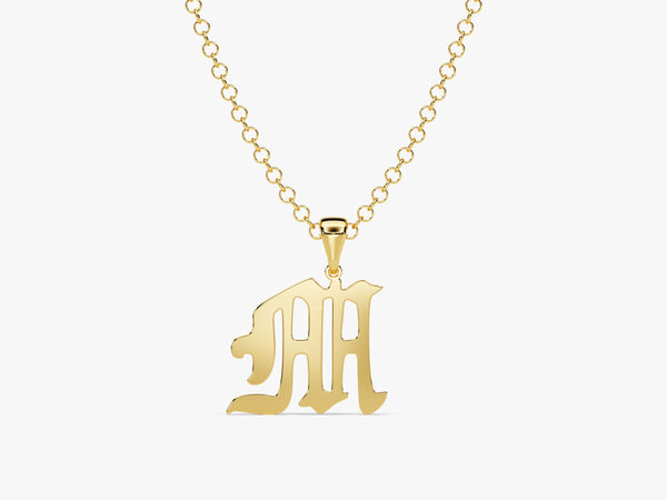 14k Gold Old English Initial Necklace