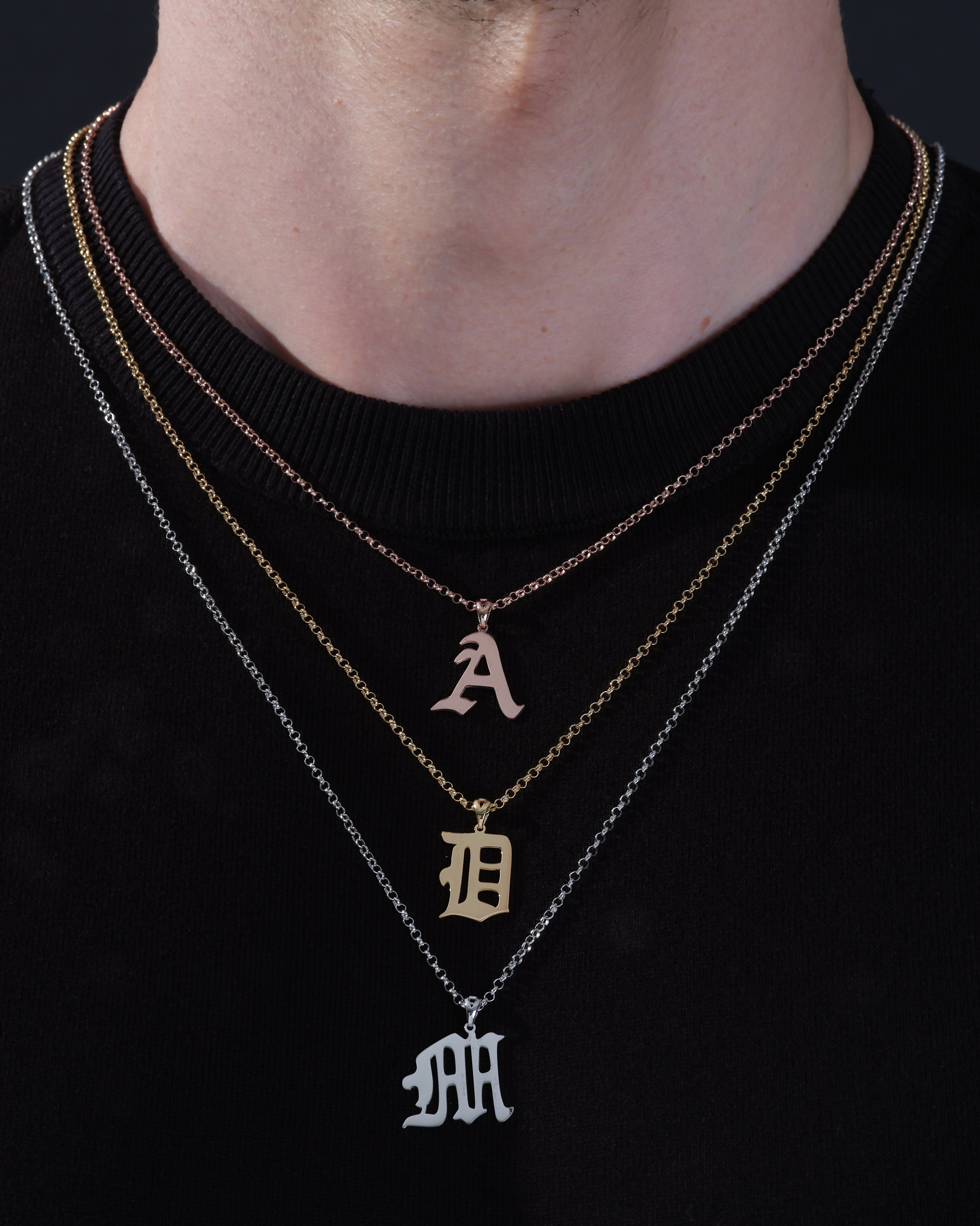 14k Gold Old English Initial Necklace