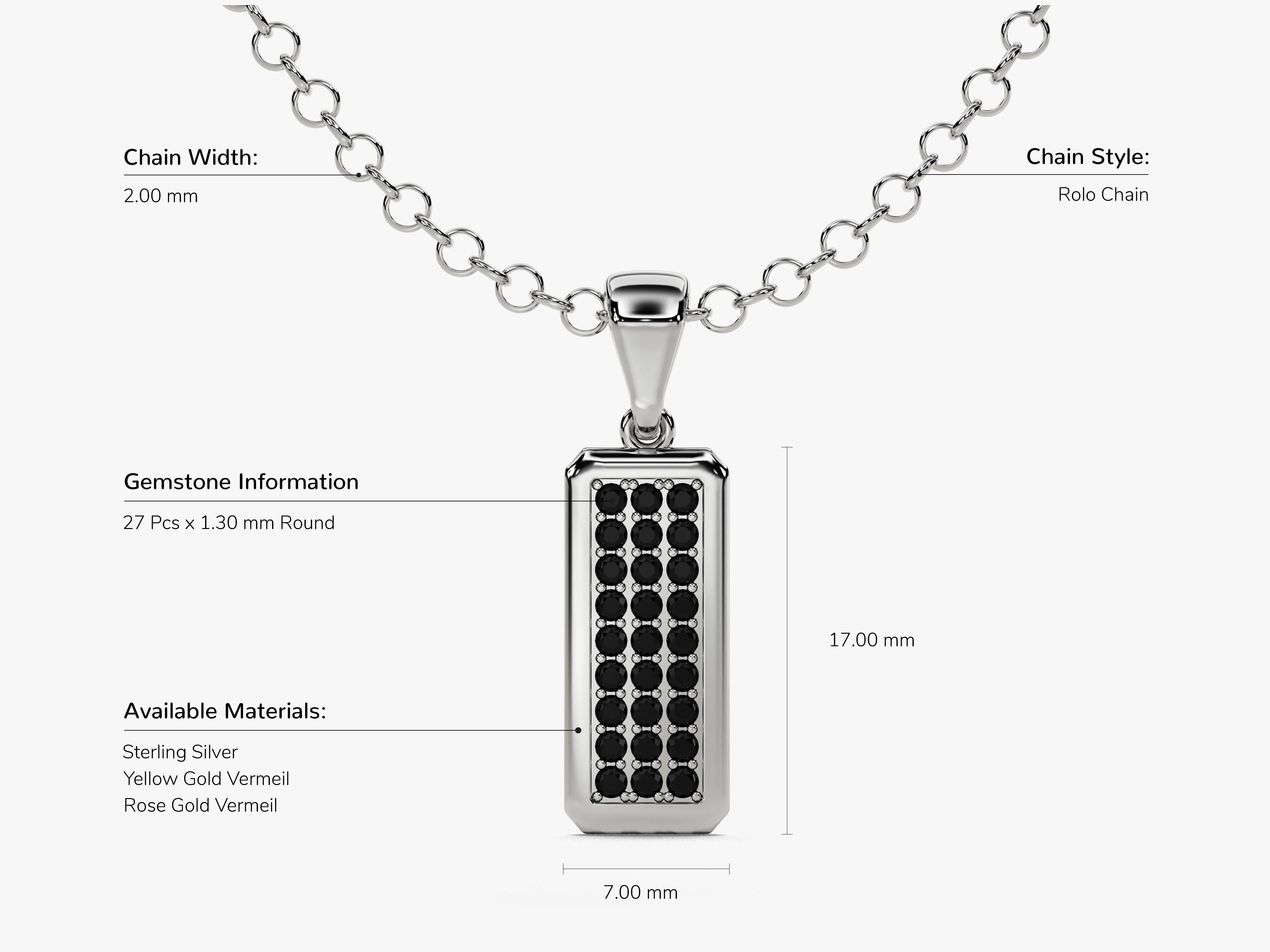 Rectangle pendant necklace with black gemstones and rolo chain