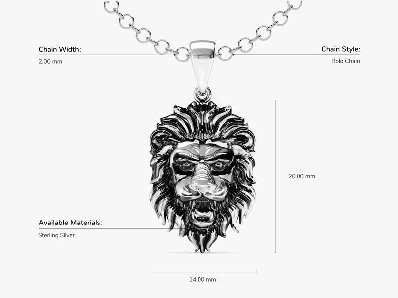 Oxidized Lion Head Pendant Necklace - Sterling Silver