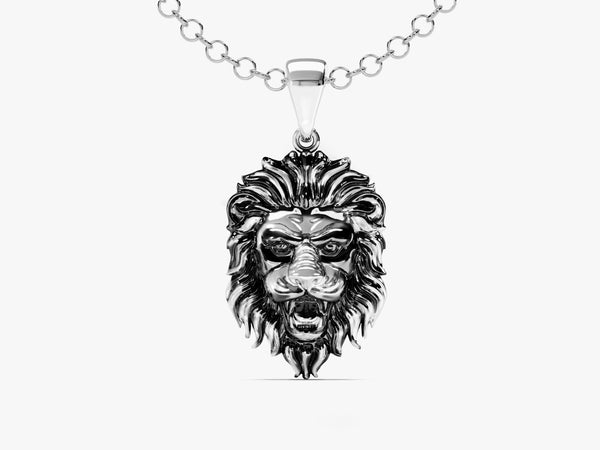 Oxidized Lion Head Pendant Necklace - Sterling Silver