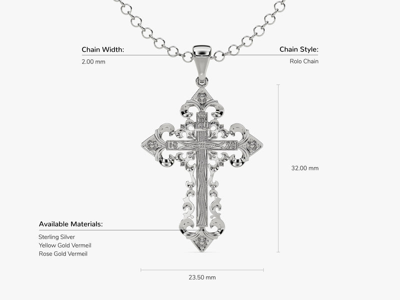 Detailed Cross Pendant Necklace - Gold Vermeil