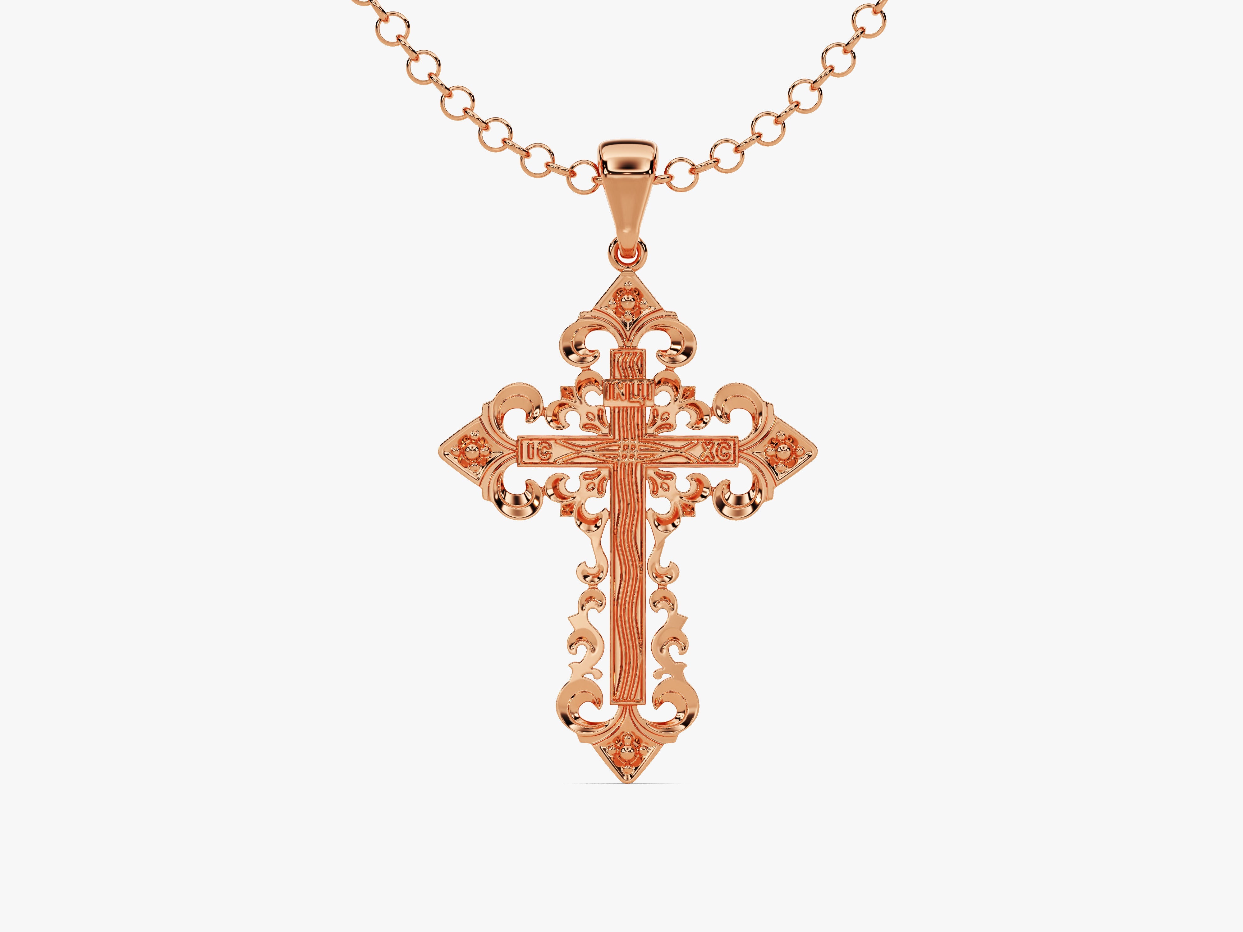 Rose gold ornate cross pendant necklace jewelry