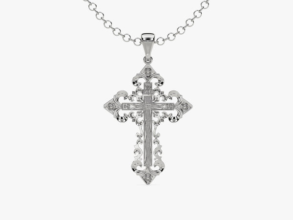 Detailed Cross Pendant Necklace - Gold Vermeil