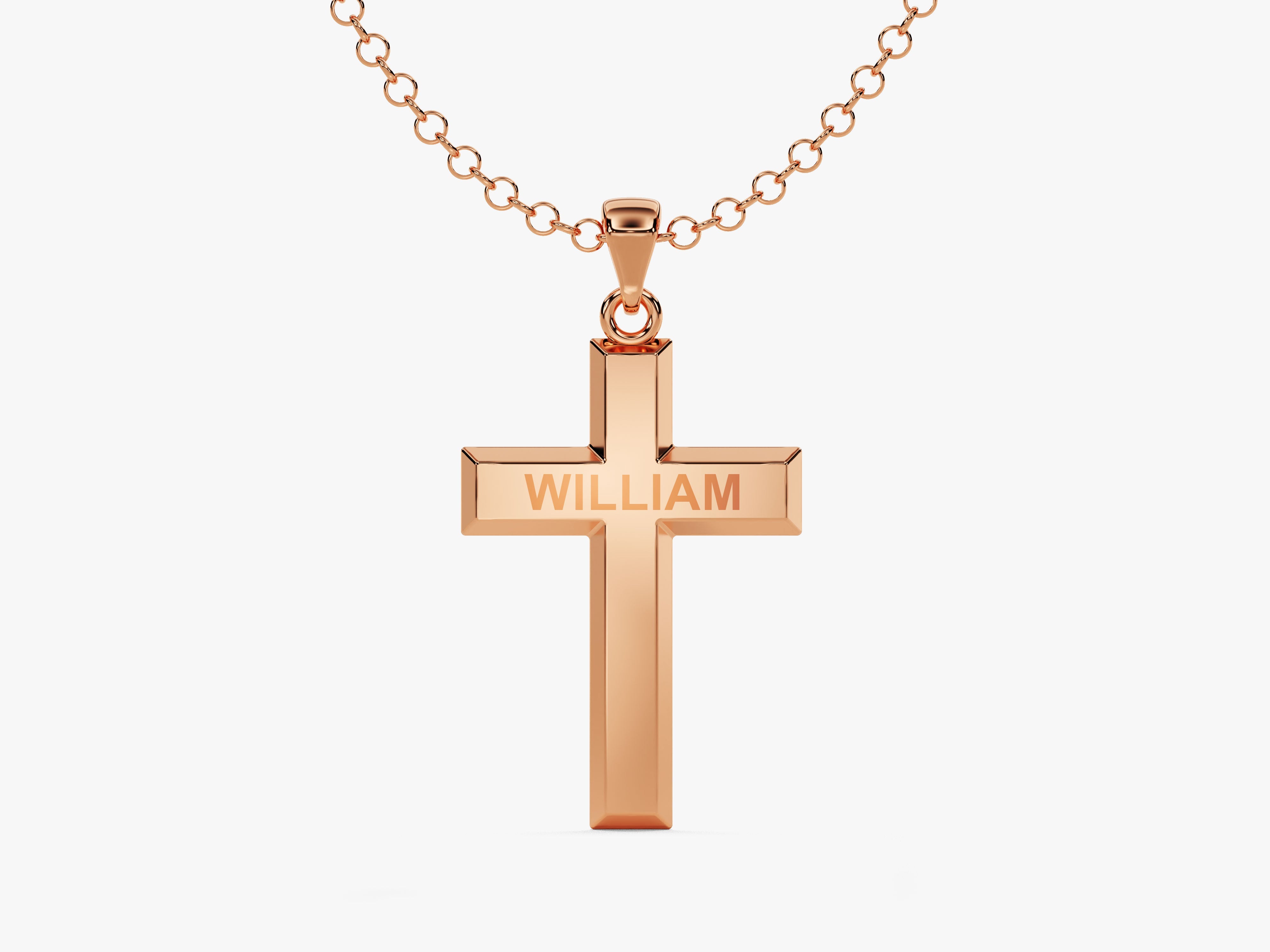 Rose gold cross necklace engraved with WILLIAM
