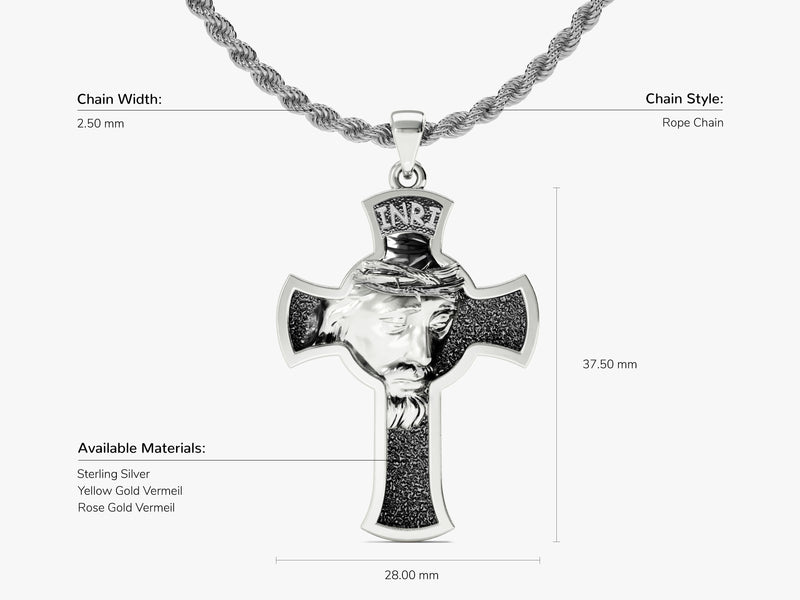 Jesus Cross Pendant Necklace - Sterling Silver