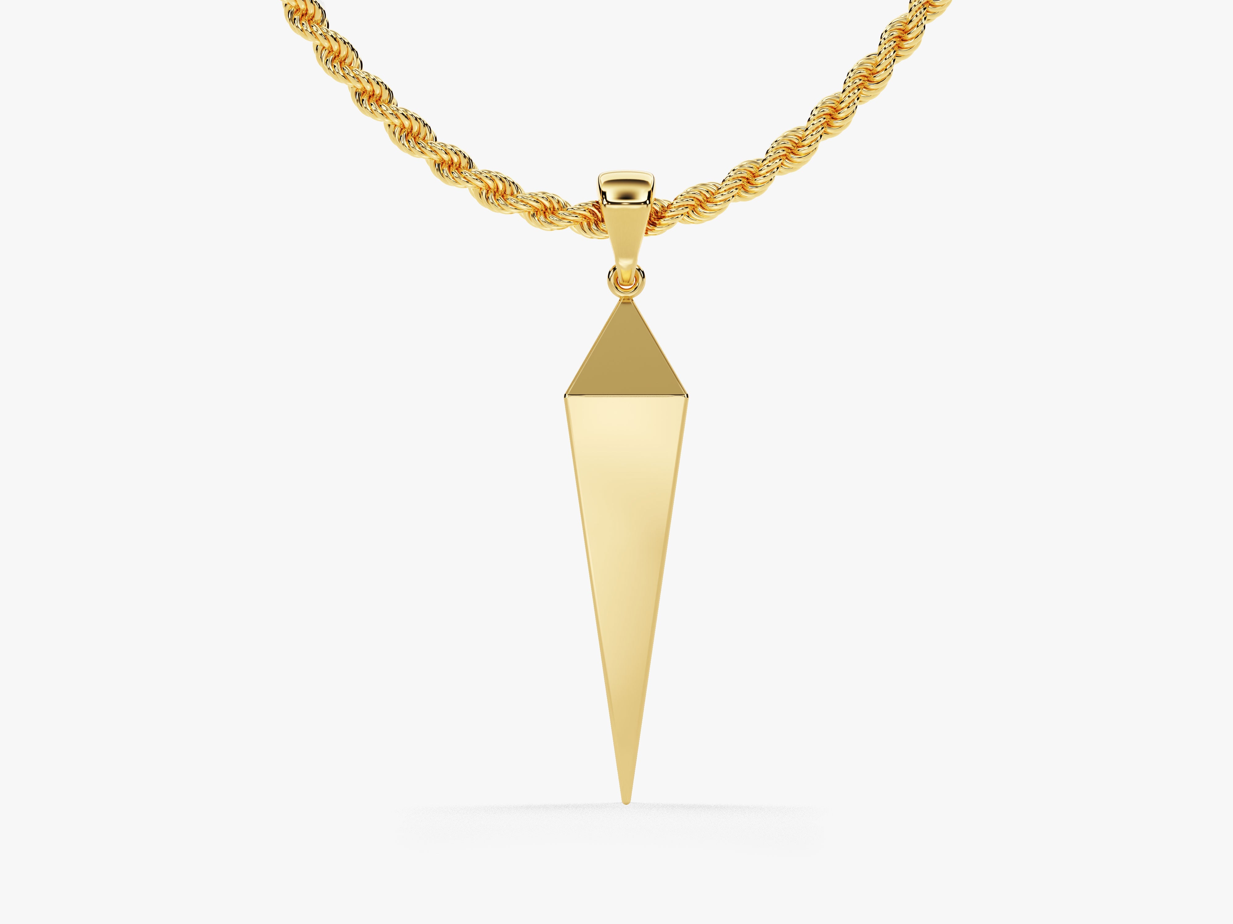 Gold rope chain necklace with a geometric spike pendant
