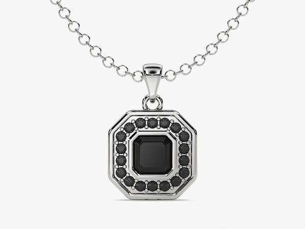 Black Diamond Octagon Pendant Necklace - Gold Vermeil