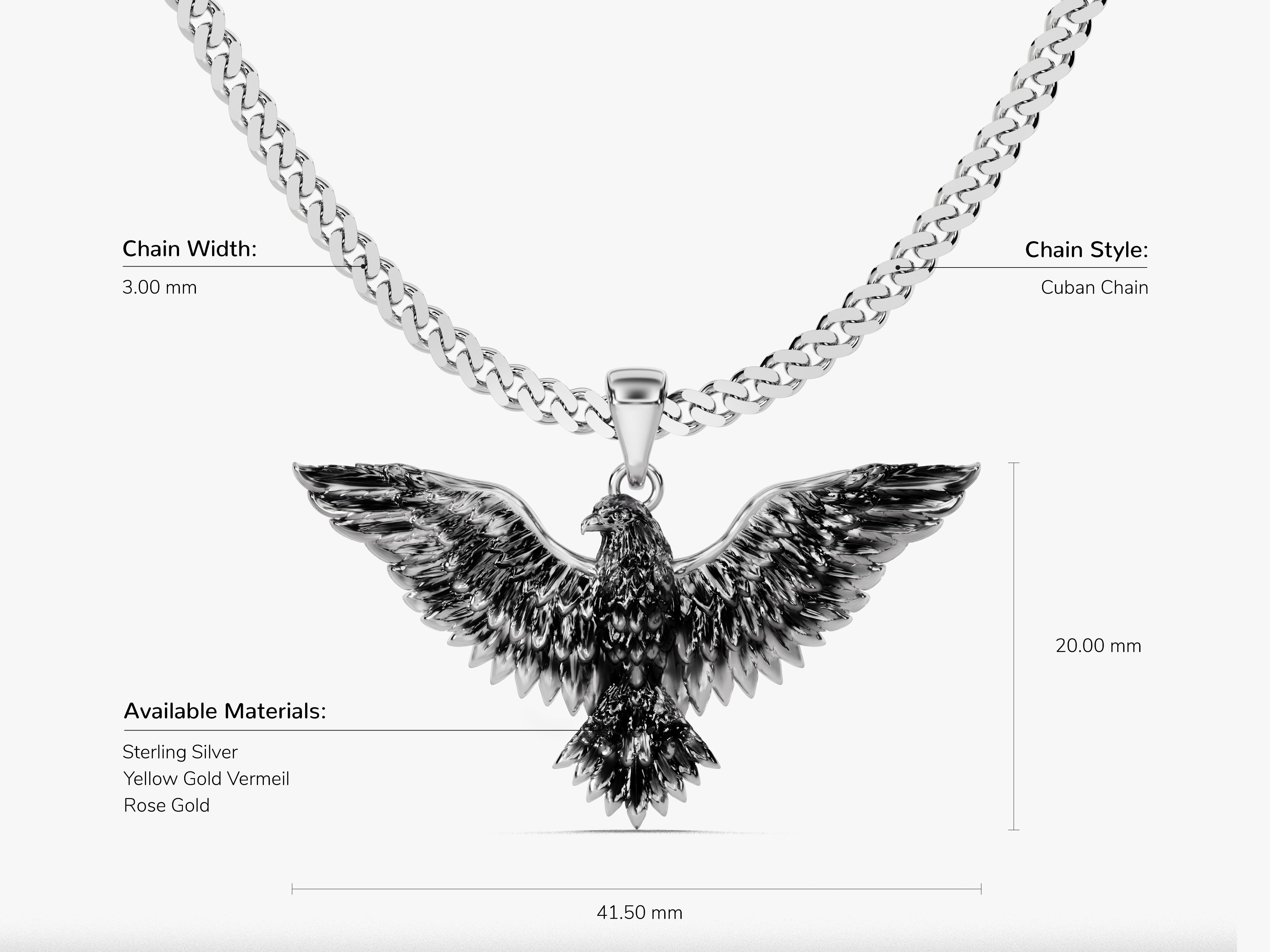 Sterling silver eagle pendant necklace, Cuban chain, jewelry