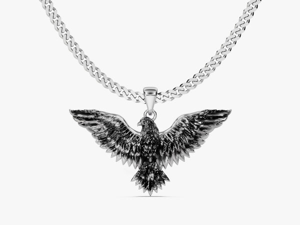 Oxidized Flying Eagle Pendant Necklace - Sterling Silver