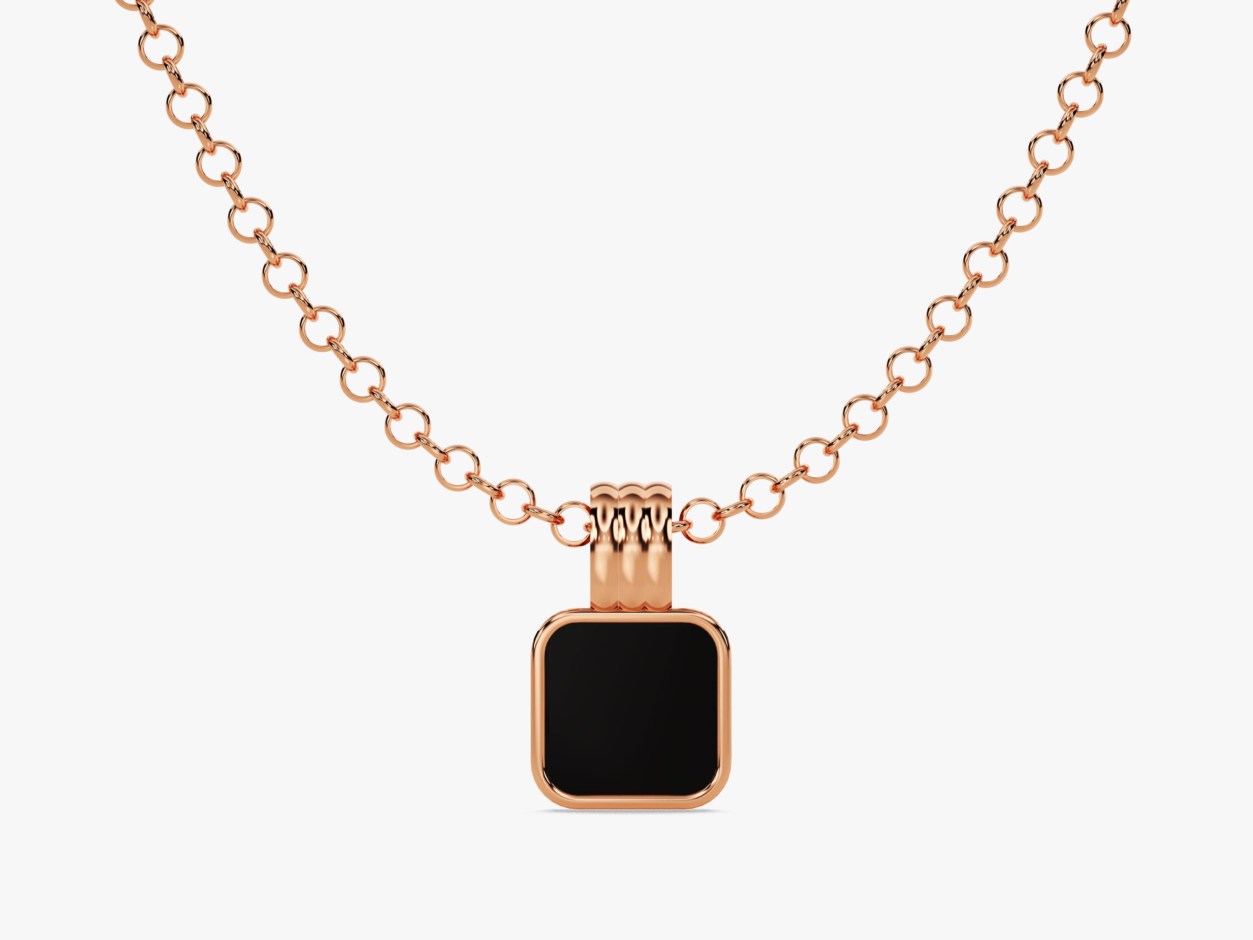 Rose gold necklace with black square pendant jewelry