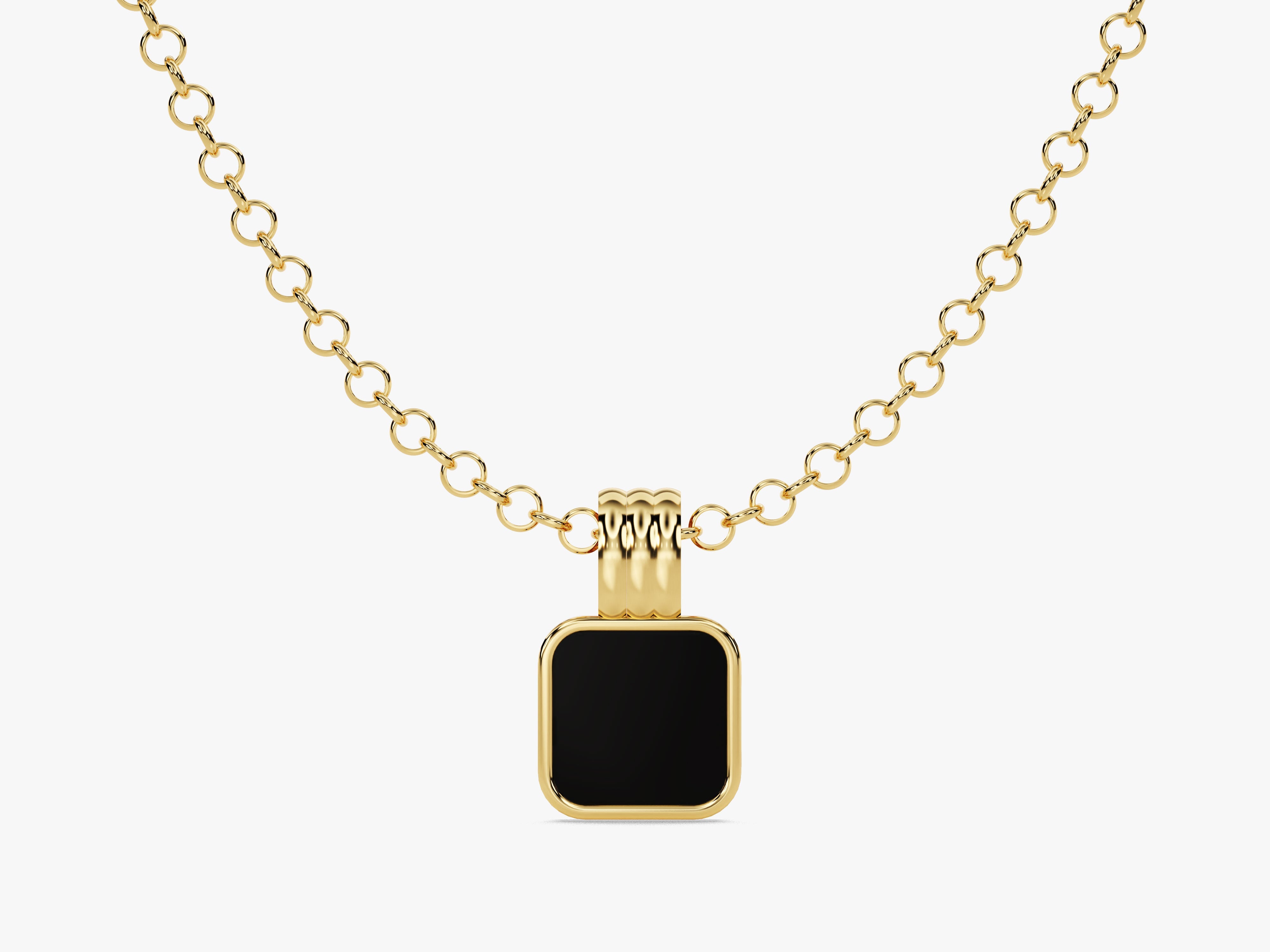 Gold necklace with black square pendant jewelry