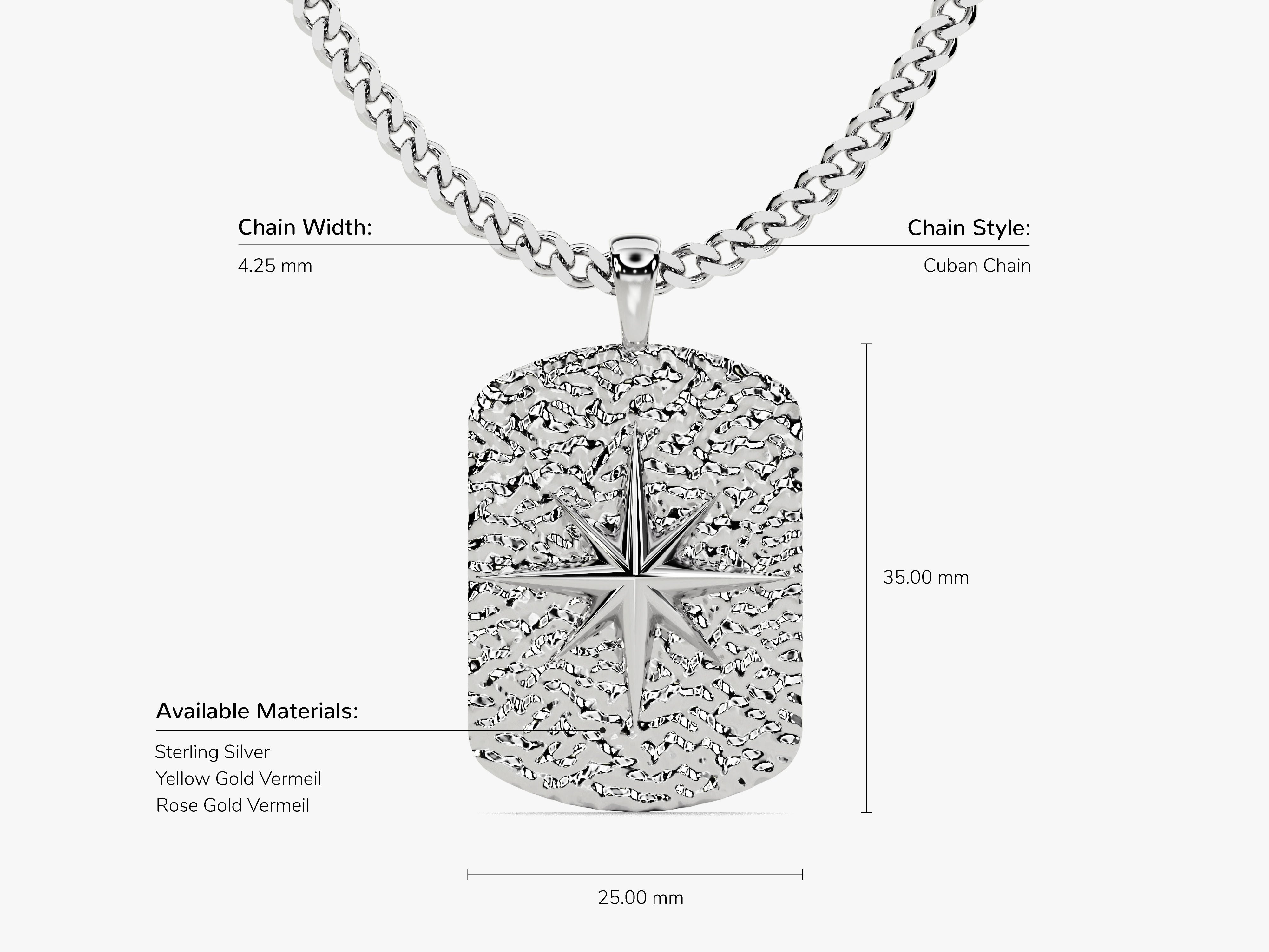 Sterling silver compass pendant necklace with cuban chain