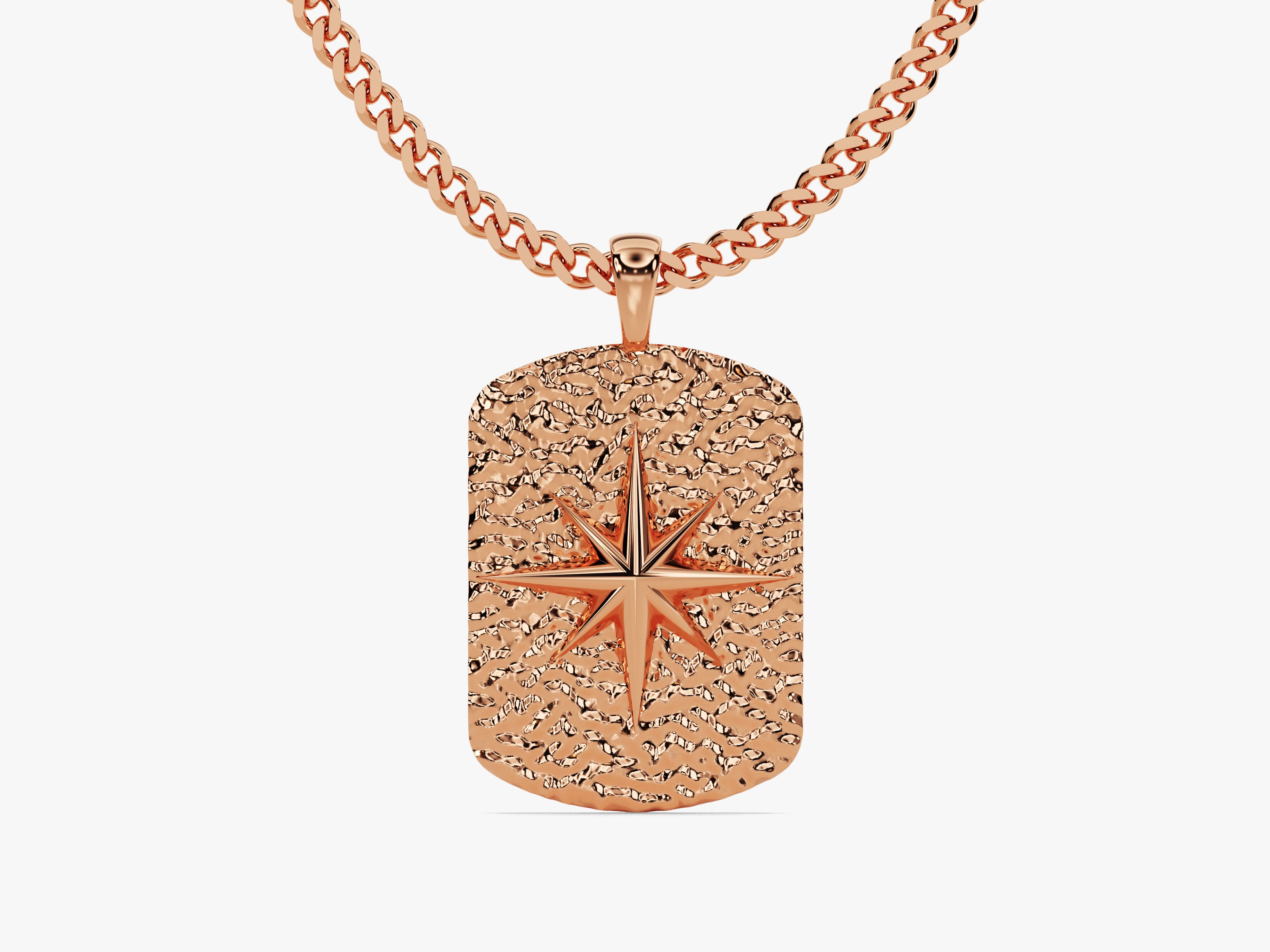 Rose gold compass pendant necklace with textured finish