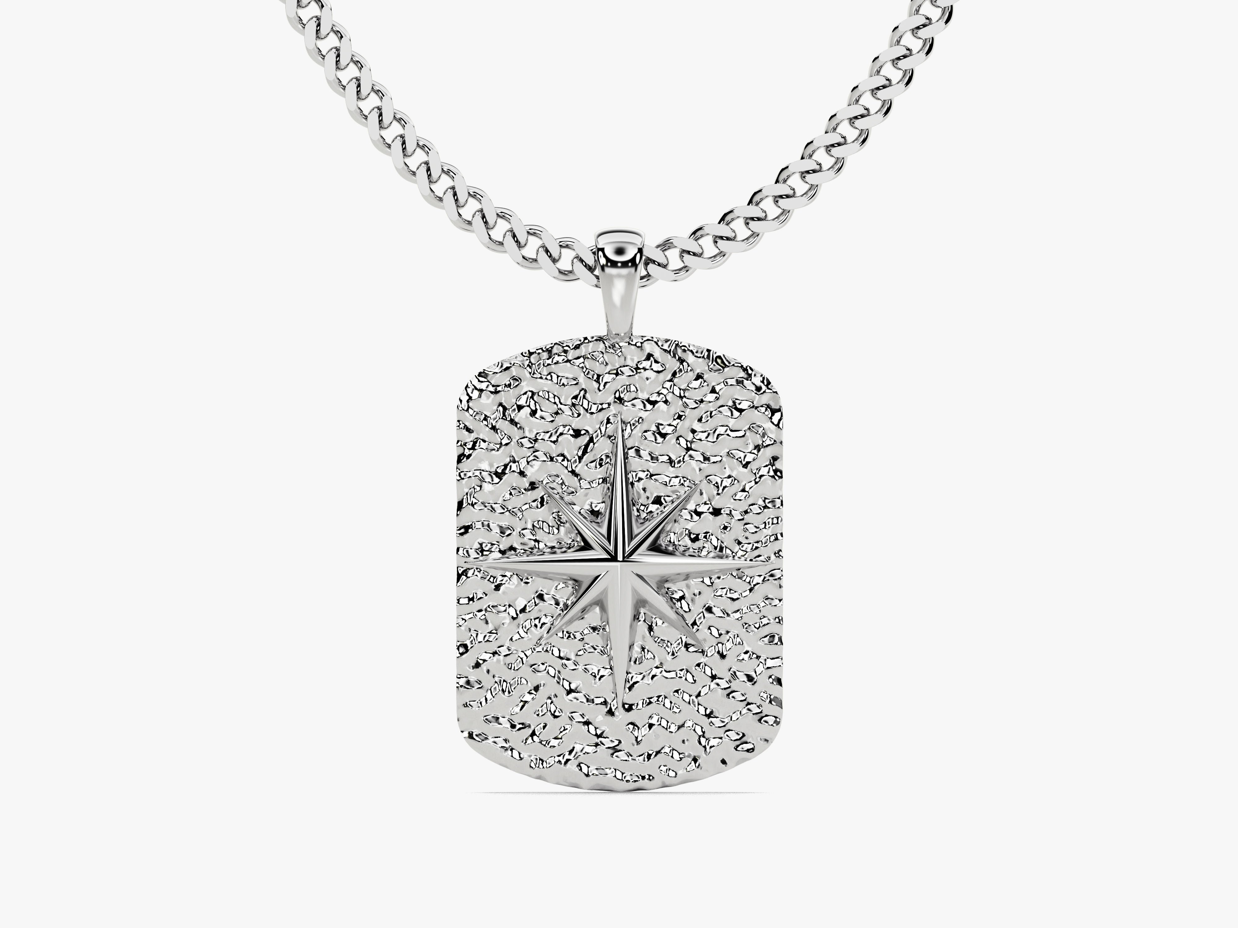 Silver compass dog tag necklace for men
