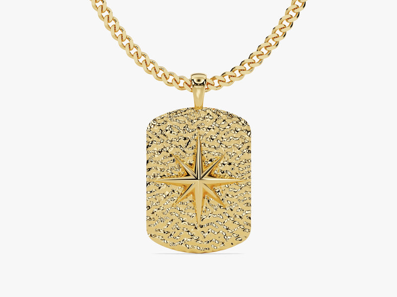 Textured North Star Pendant Necklace - Gold Vermeil