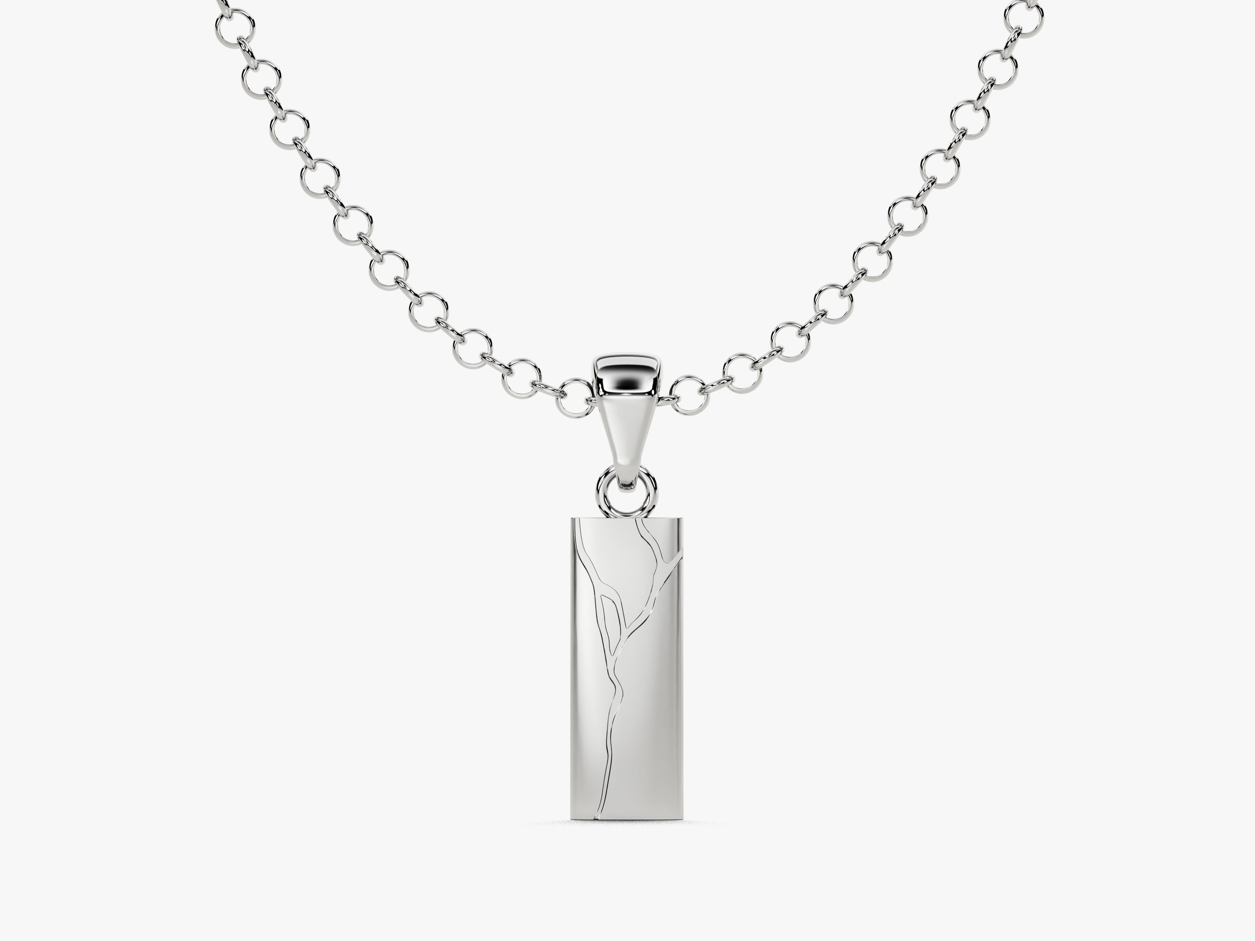 Silver pendant necklace with engraved tree design