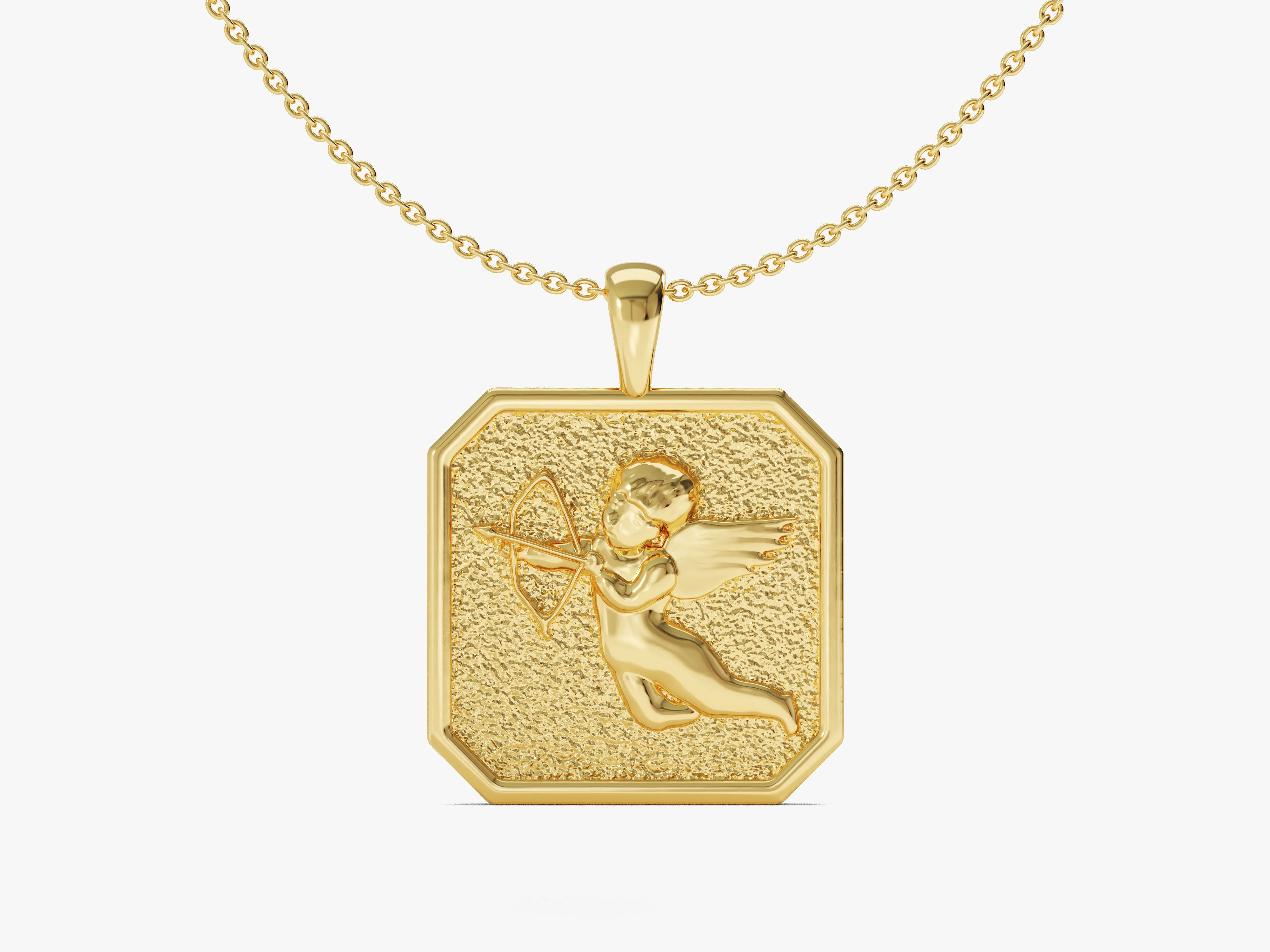Gold cupid pendant necklace, fine jewelry, romantic gift