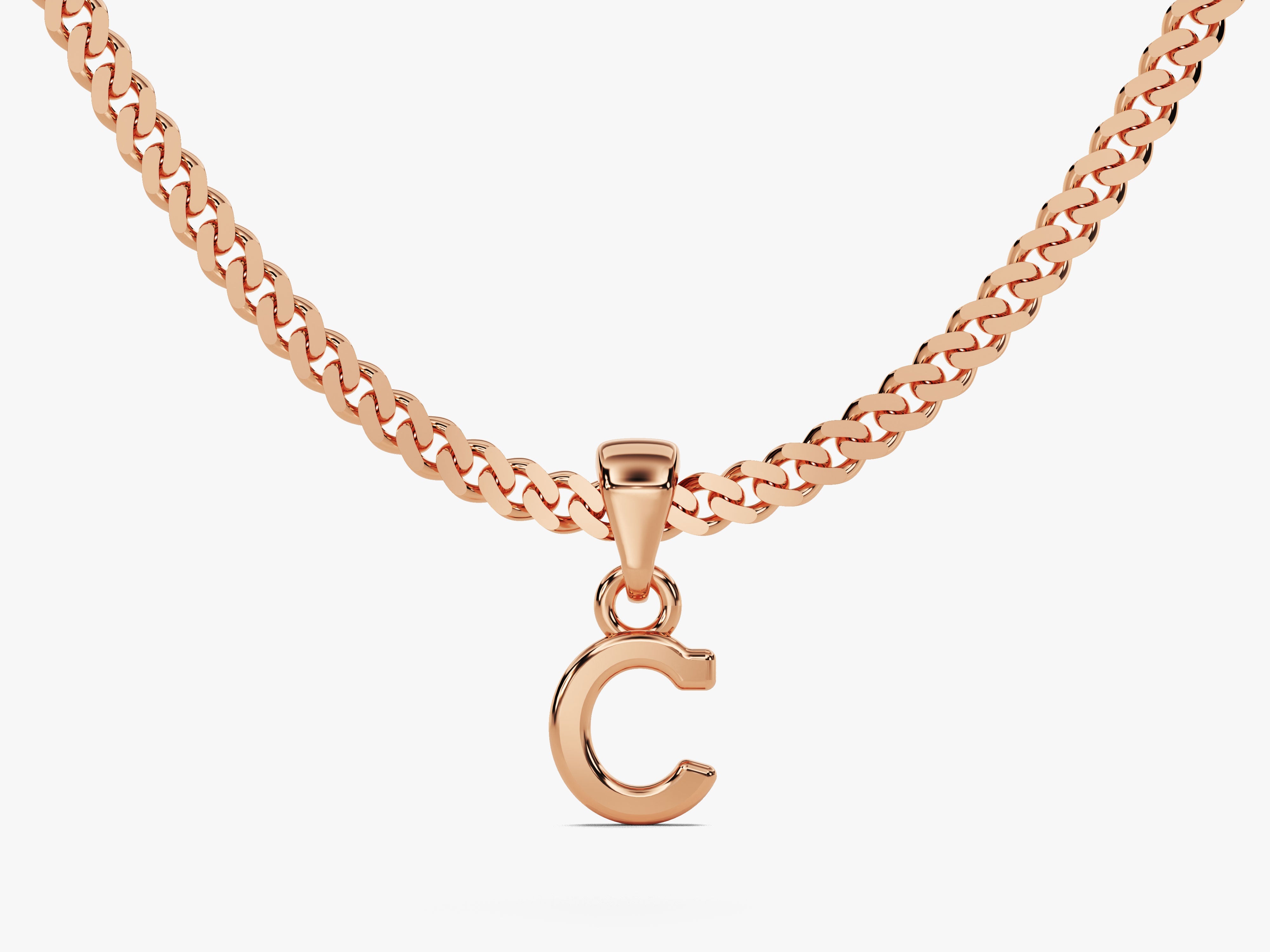 Rose gold curb chain necklace with initial 'C' charm
